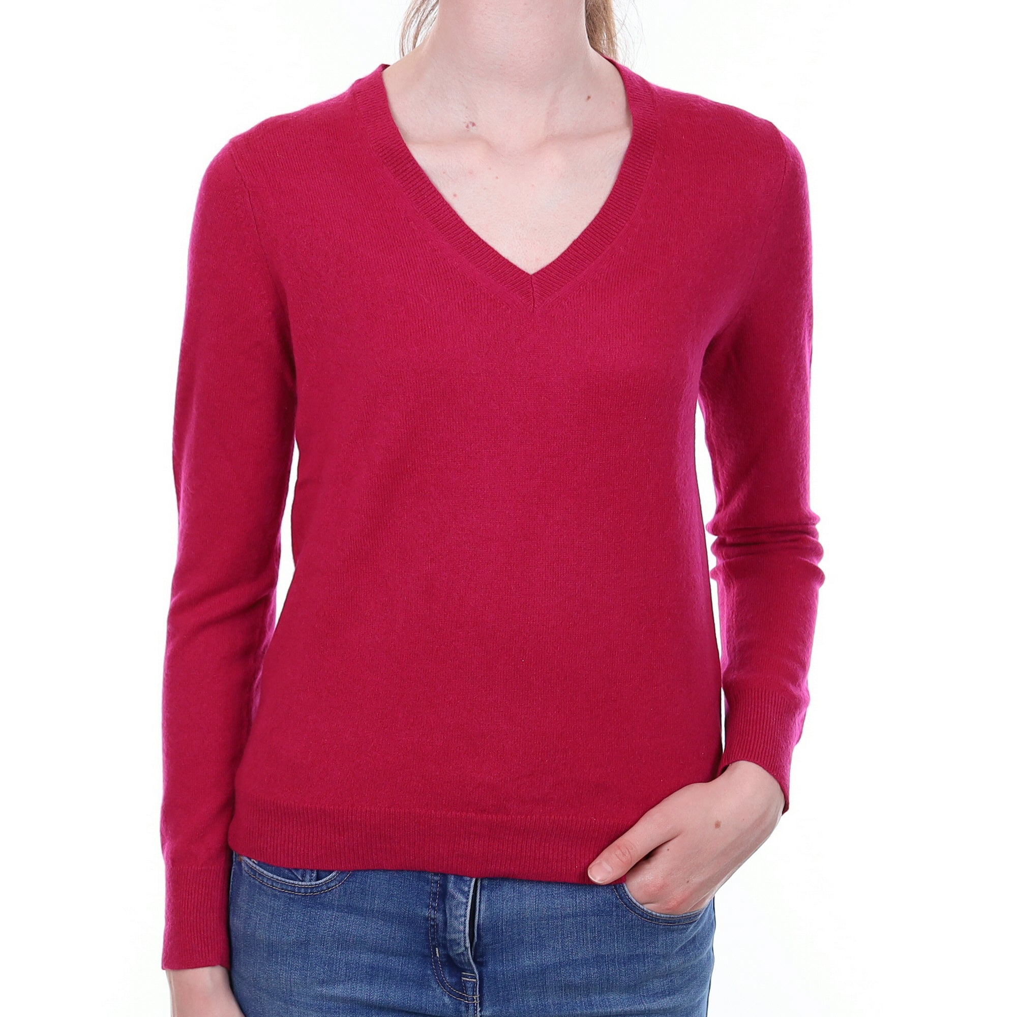 Cherry Pink Cashmere V Neck Jumper Extra Small