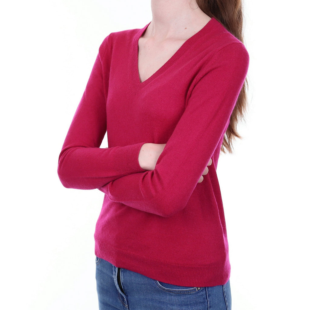 Cherry Pink Cashmere V Neck Jumper Extra Small