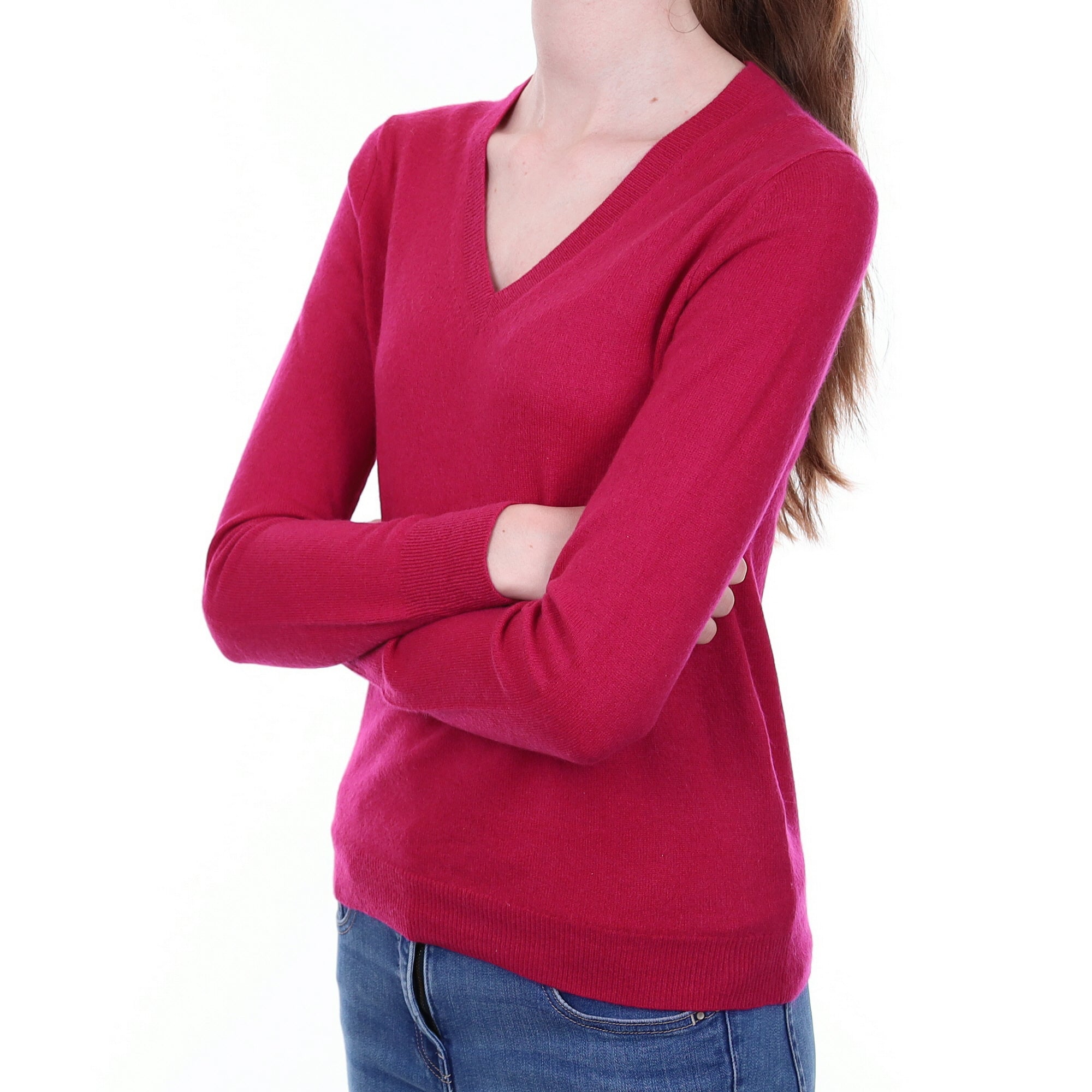 Cherry Pink Cashmere V Neck Jumper Extra Small