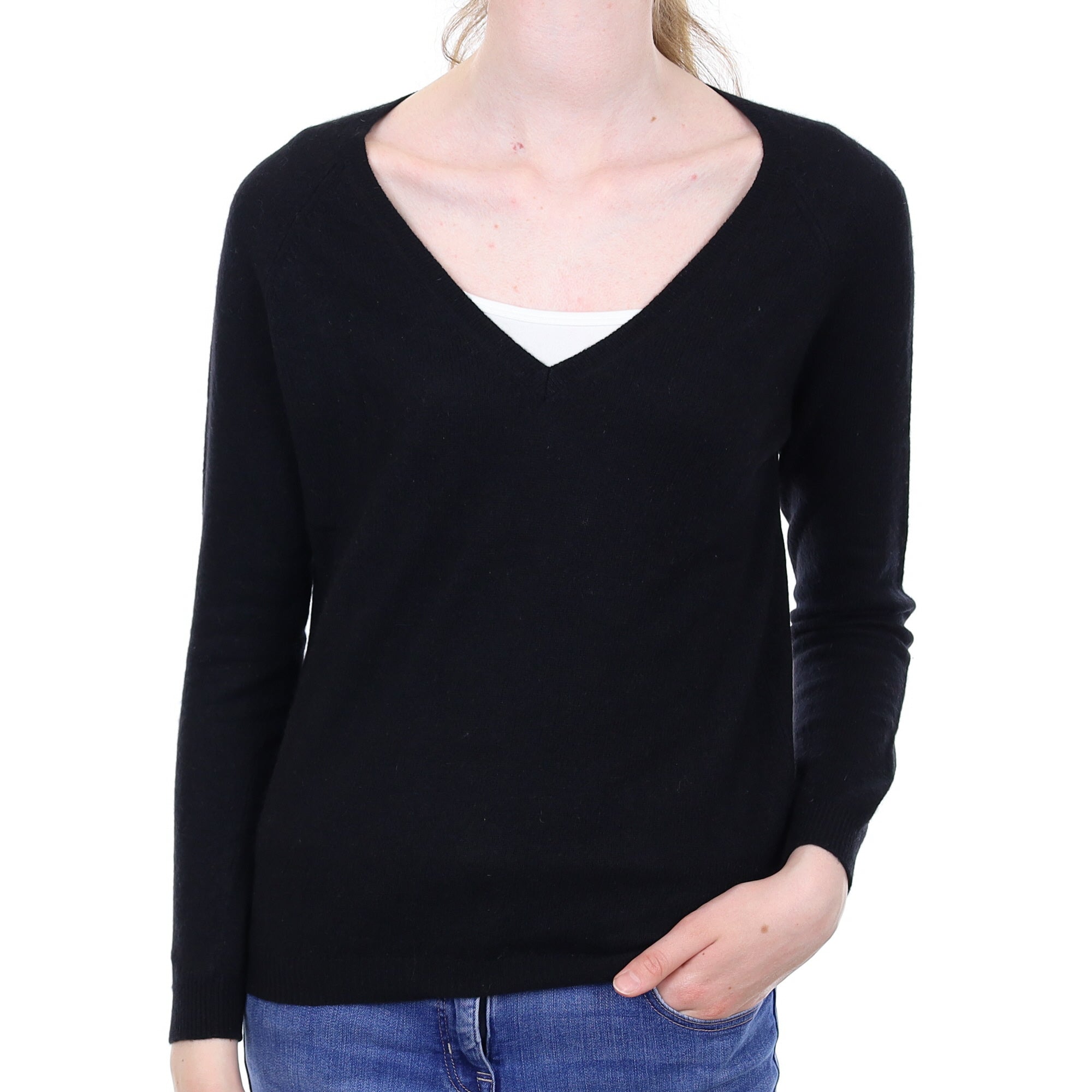 Black Cashmere V Neck Jumper Extra Small