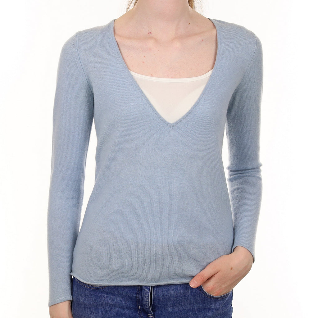 Sky Blue Cashmere V Neck Jumper Extra Small