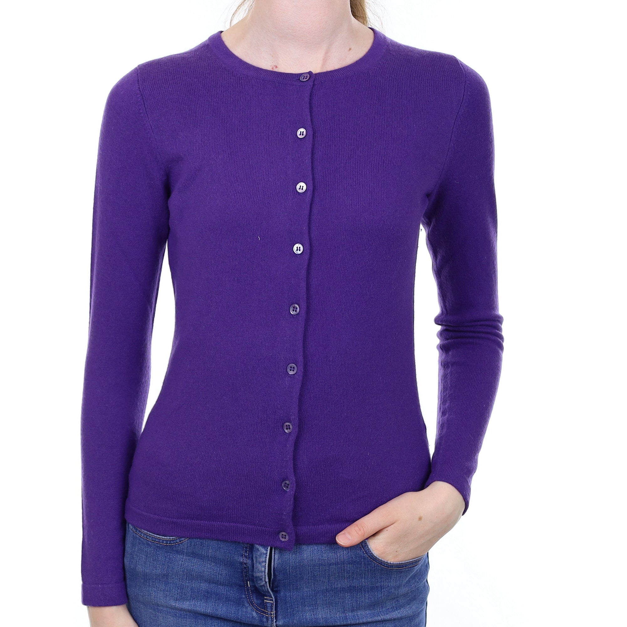 Pansy Purple Cashmere Crew Neck Cardigan Extra Small