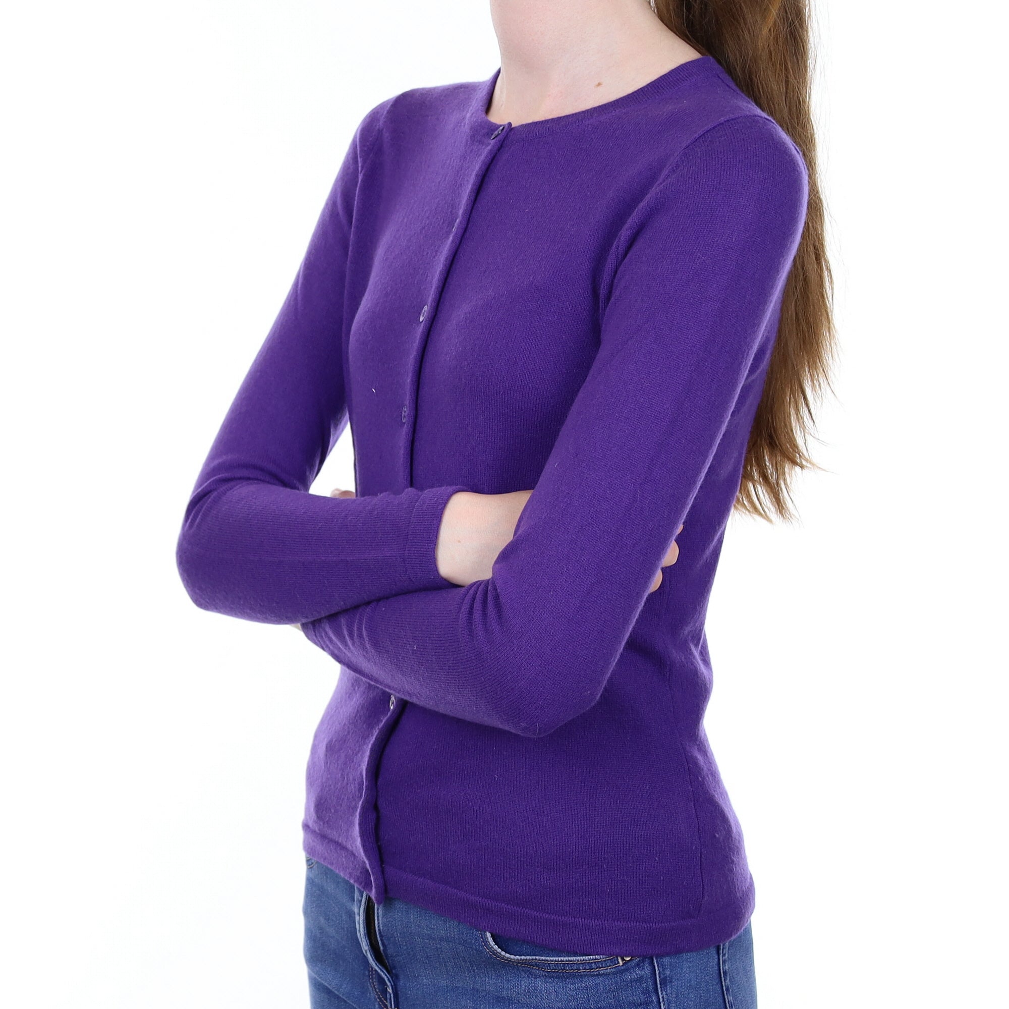 Pansy Purple Cashmere Crew Neck Cardigan Extra Small