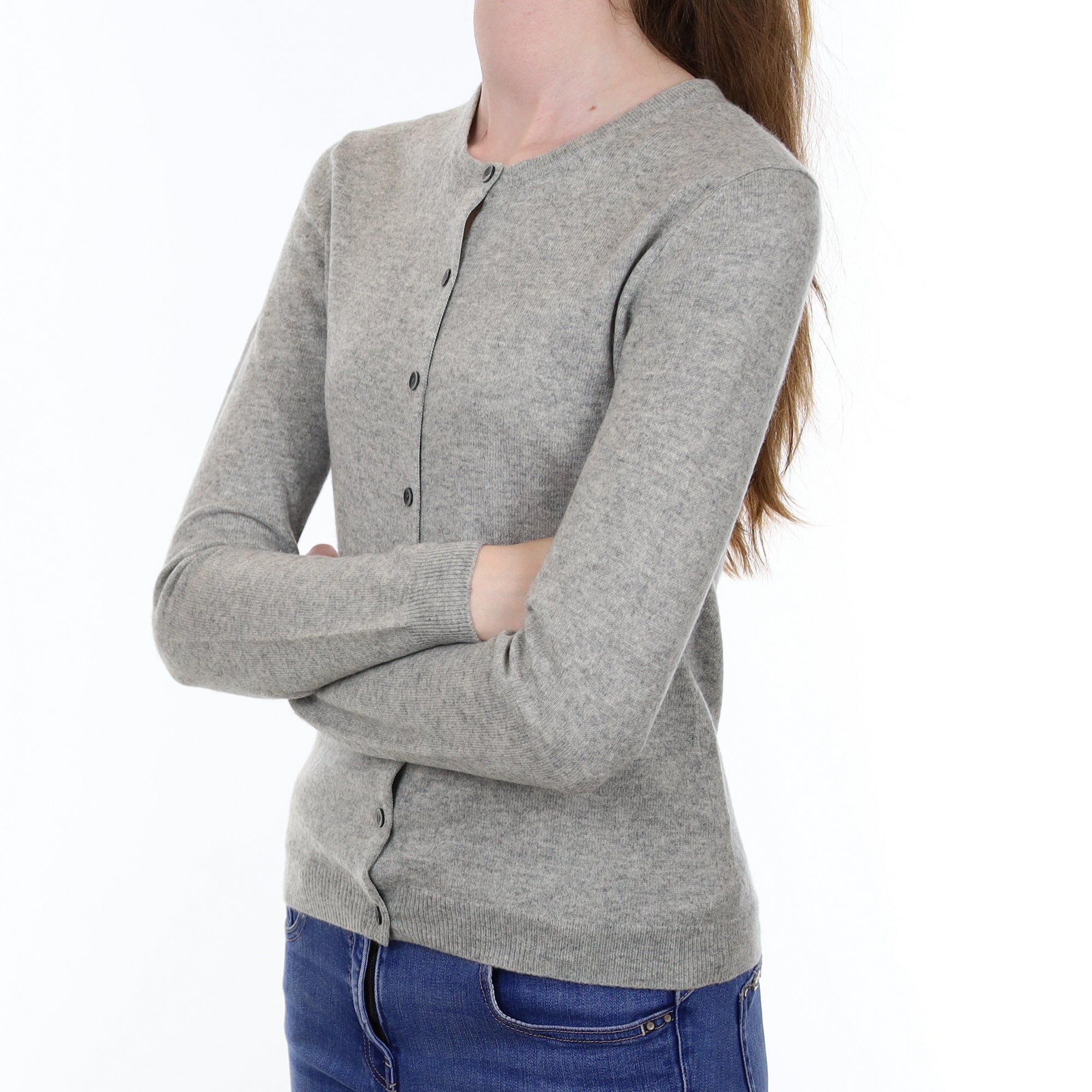 Smoke Grey Cashmere Crew Neck Cardigan Extra Small