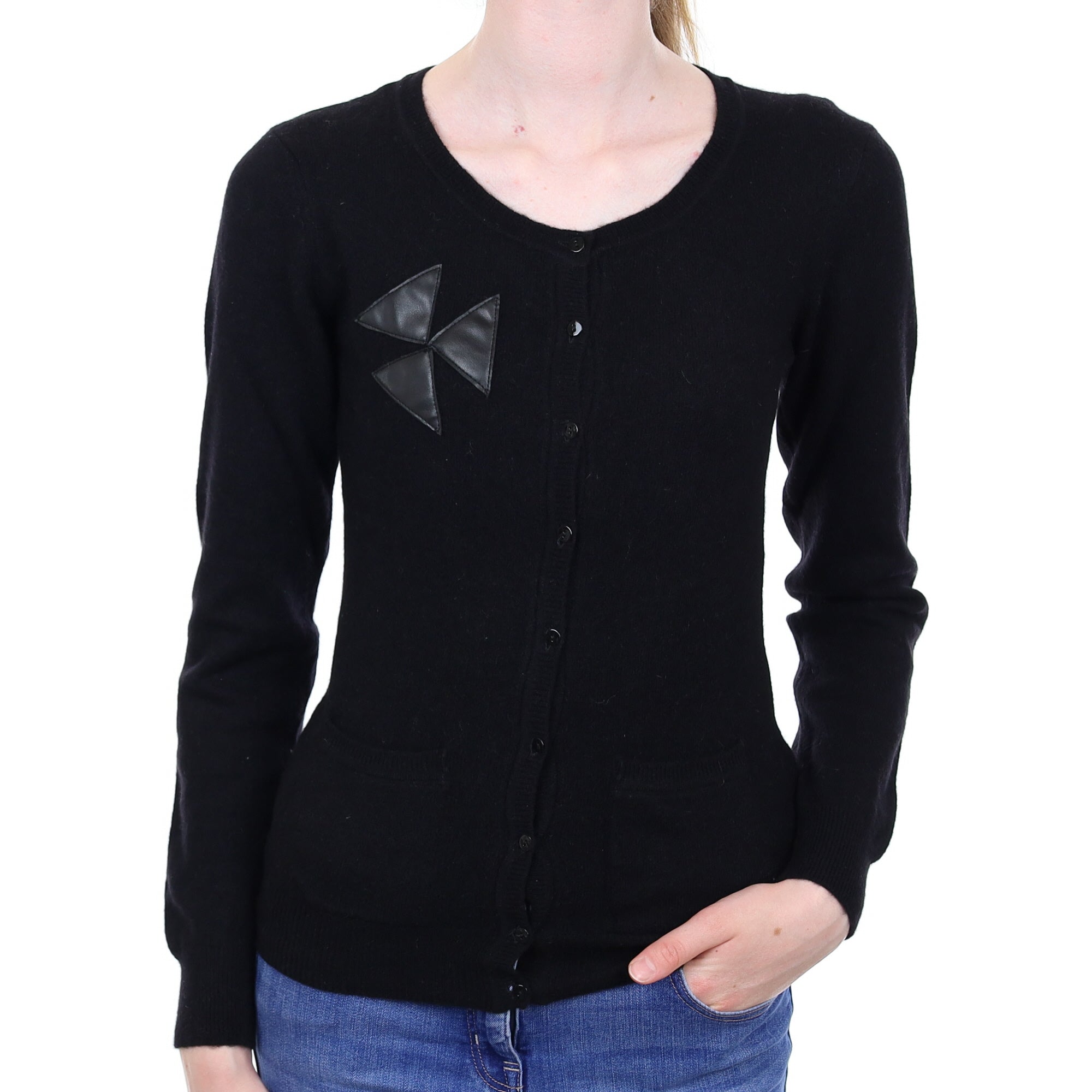 Black Cashmere Crew Neck Cardigan with Pockets Extra Small