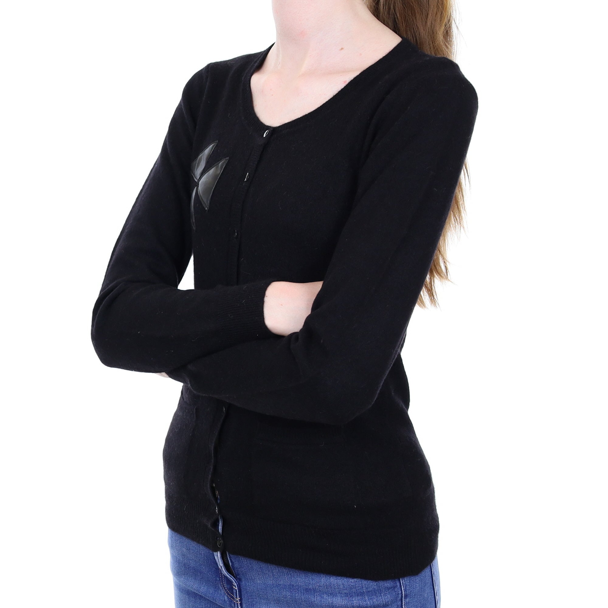 Black Cashmere Crew Neck Cardigan with Pockets Extra Small