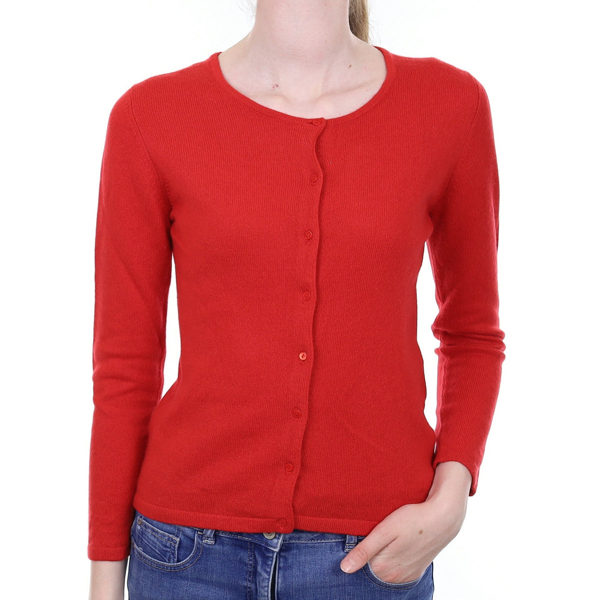 Tomato Red Cashmere Crew Neck Cardigan Extra Small