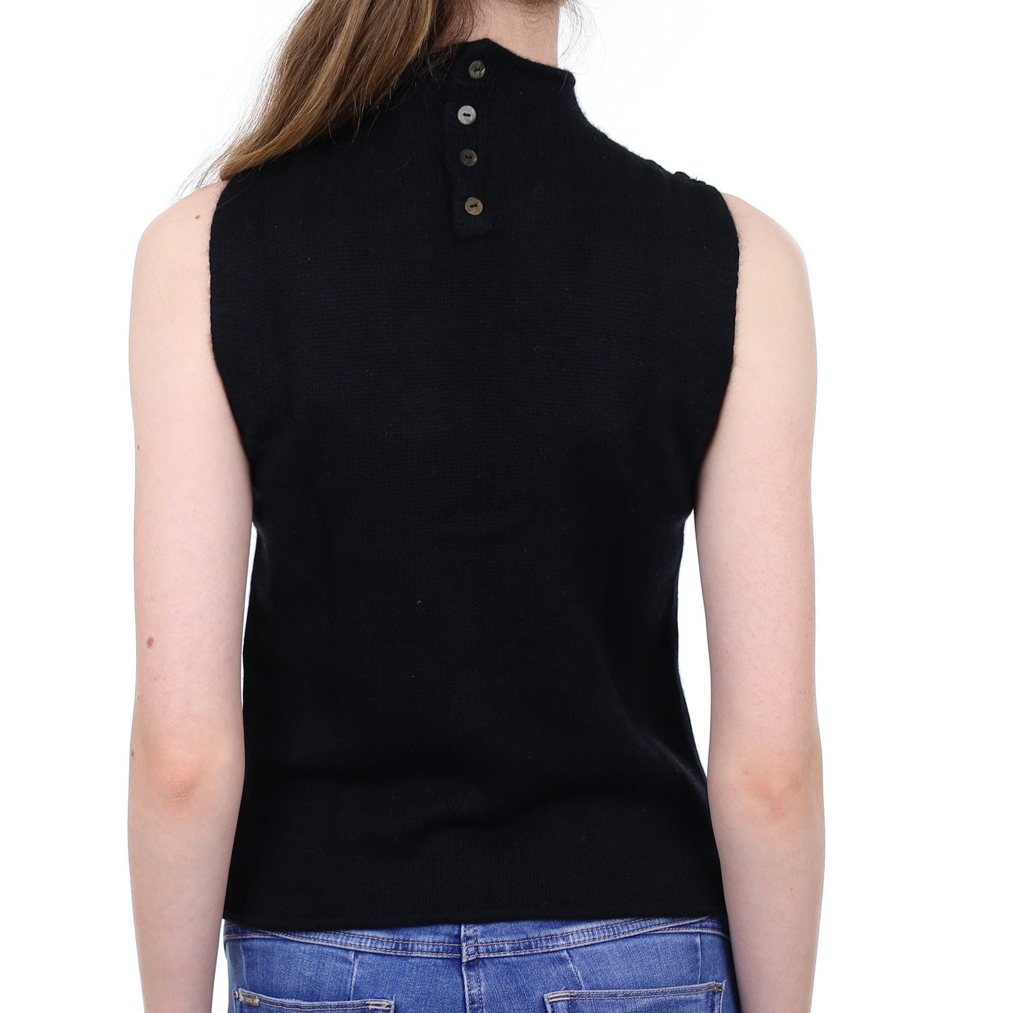 Black Sequin Textured Cashmere Sleeveless Turtle Neck Jumper Extra Small