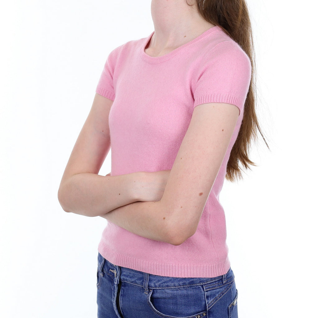 Sugar Mouse Pink Cashmere Short Sleeved Crew Neck Jumper Extra Small
