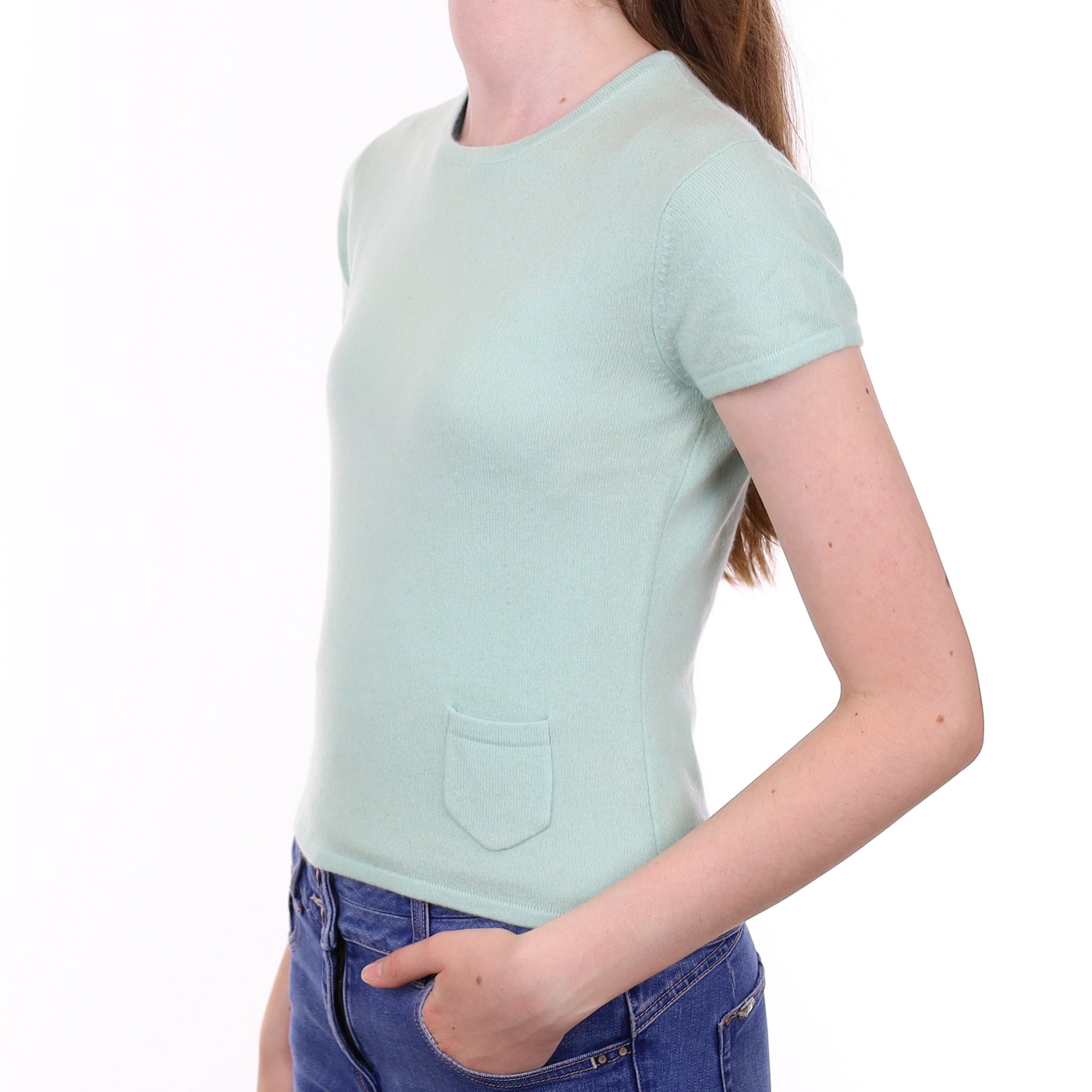 Pale Mint Green  Cashmere Crew Neck Short Sleeve Jumper Extra Small