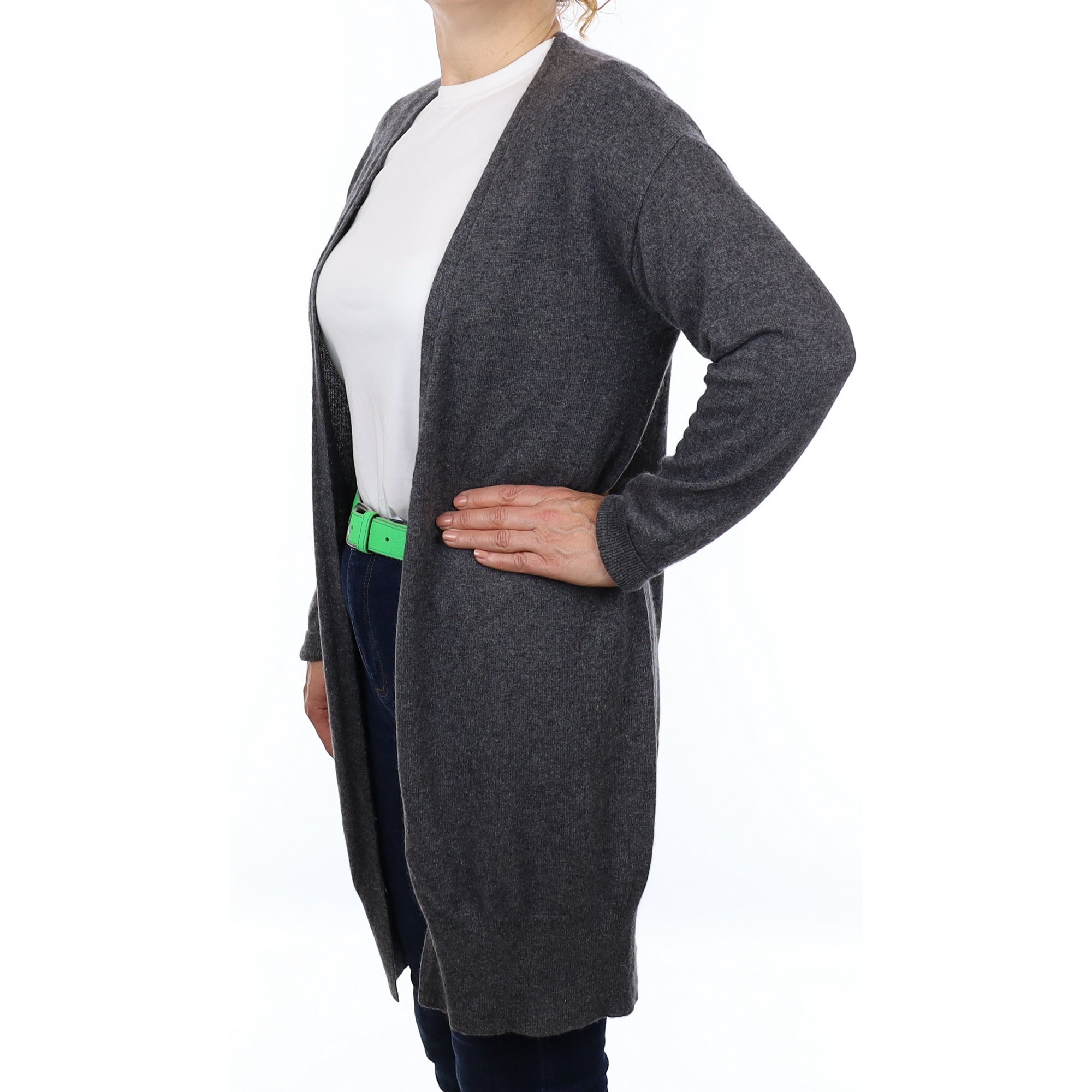 Slate Grey Cashmere Longline Edge to Edge Cardigan Medium