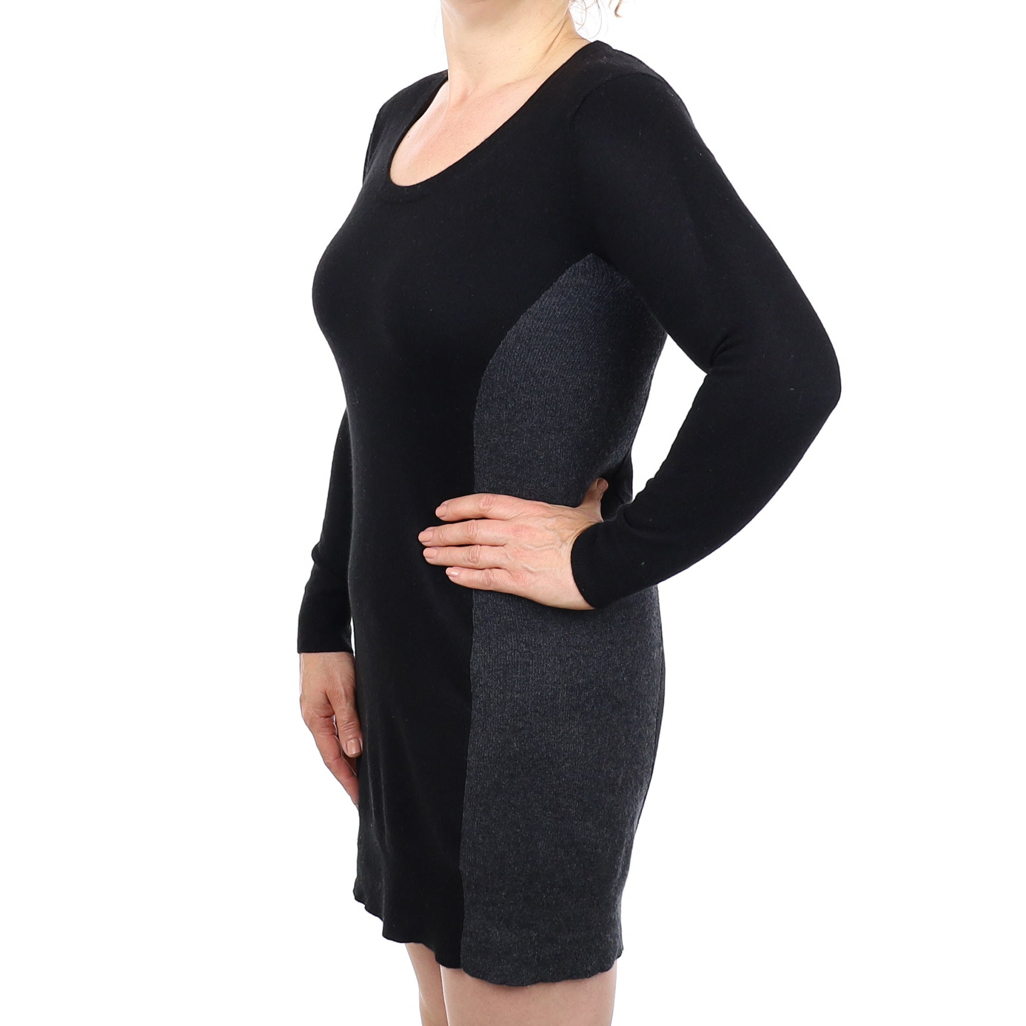Black and Grey Cashmere Scoop Neck Dress Medium