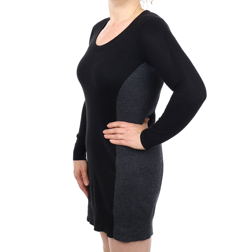 Black and Grey Cashmere Scoop Neck Dress Medium