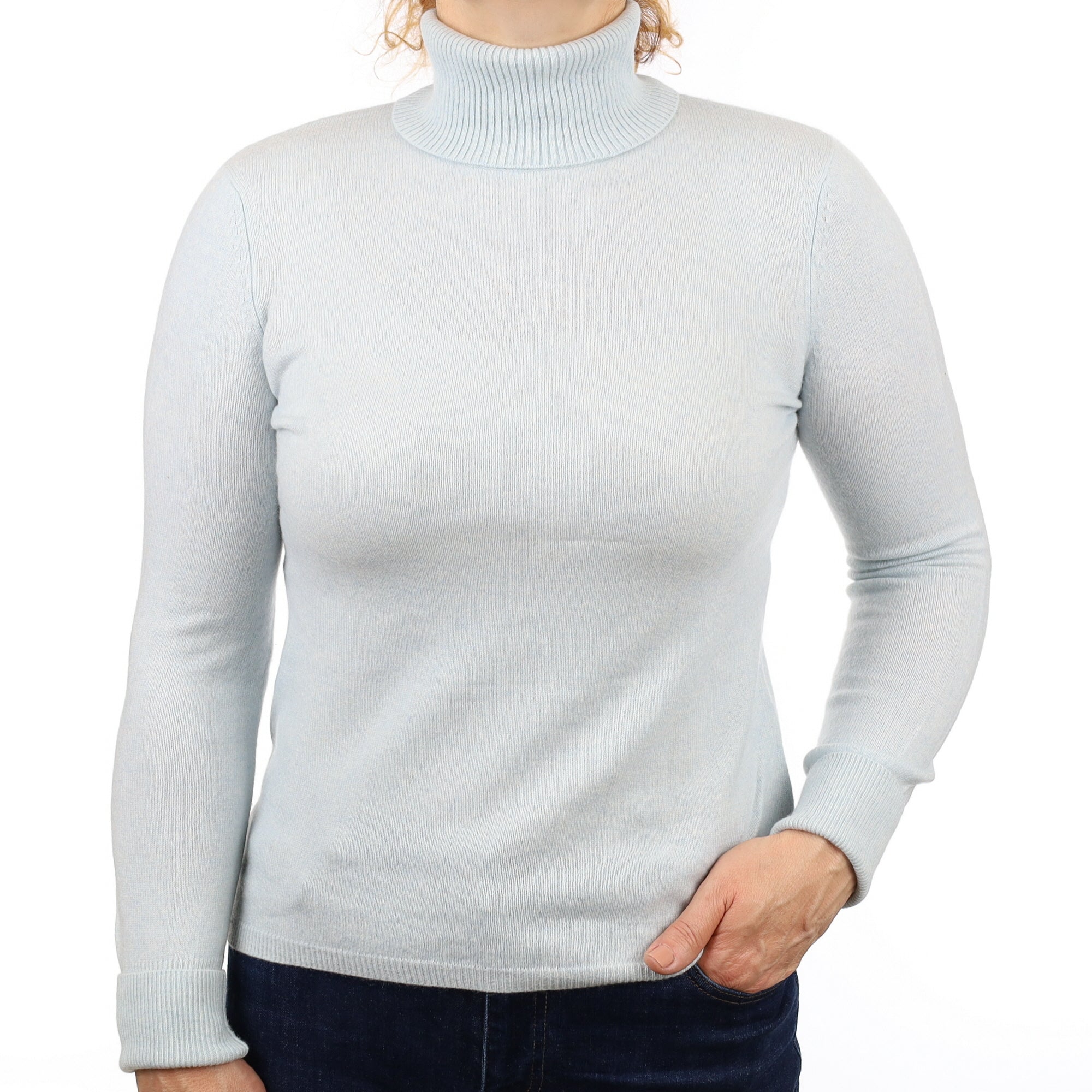Opal Blue Cashmere Polo Neck Jumper Medium