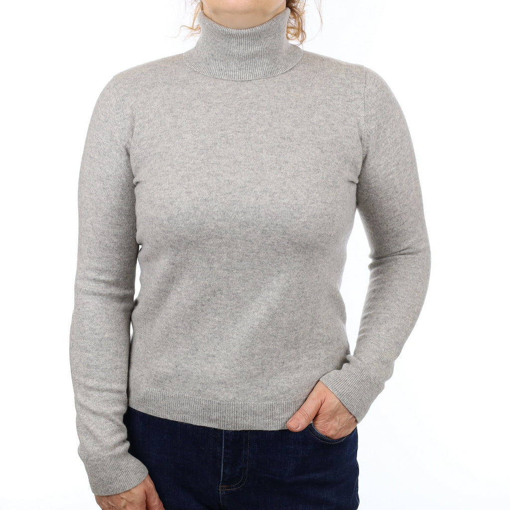 Smoke Grey Cashmere Polo Neck Jumper Medium