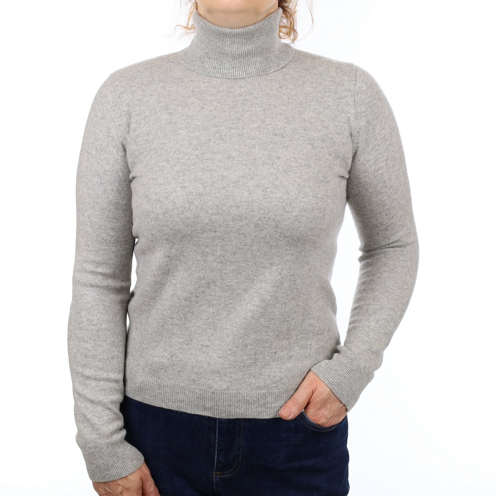Smoke Grey Cashmere Polo Neck Jumper Medium