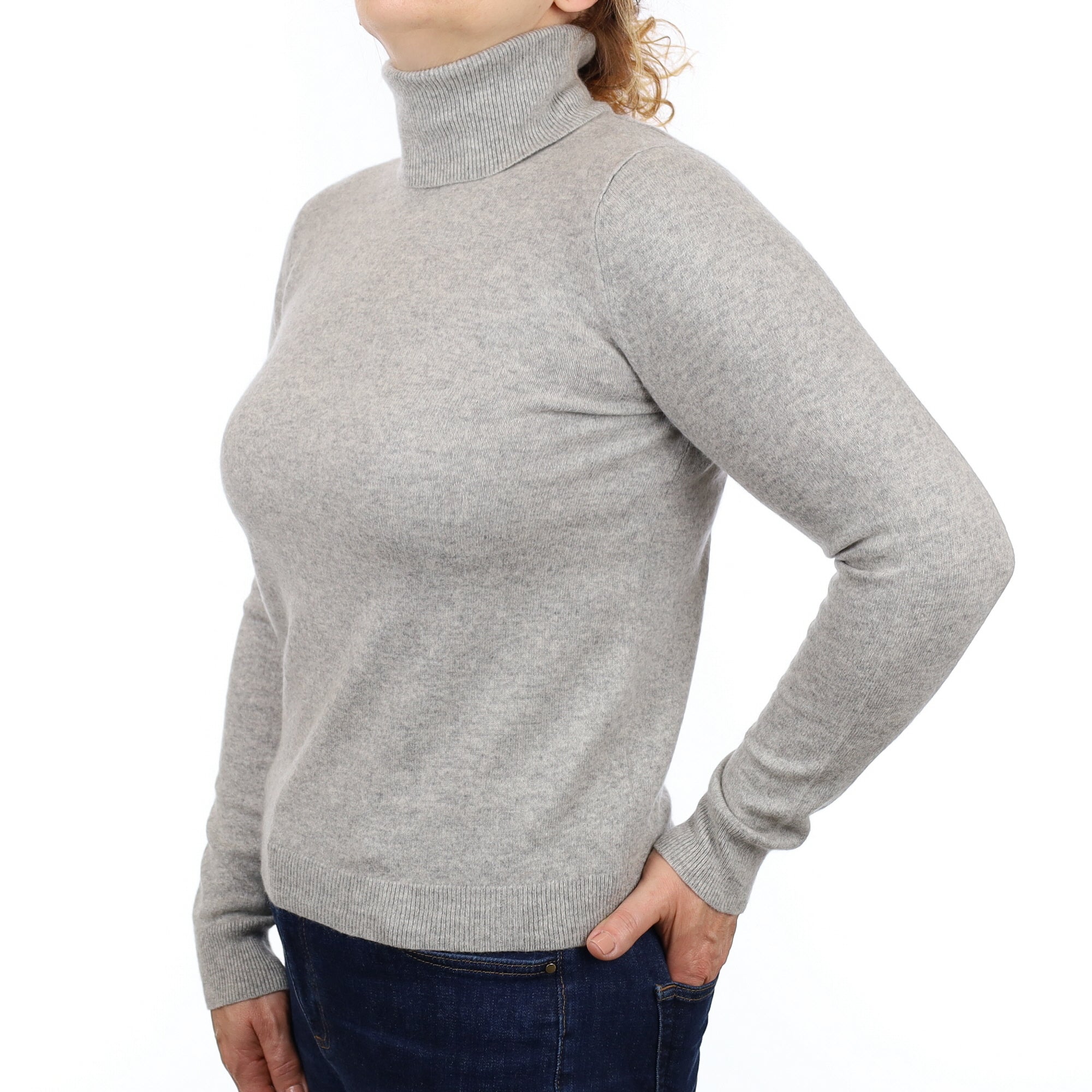 Smoke Grey Cashmere Polo Neck Jumper Medium