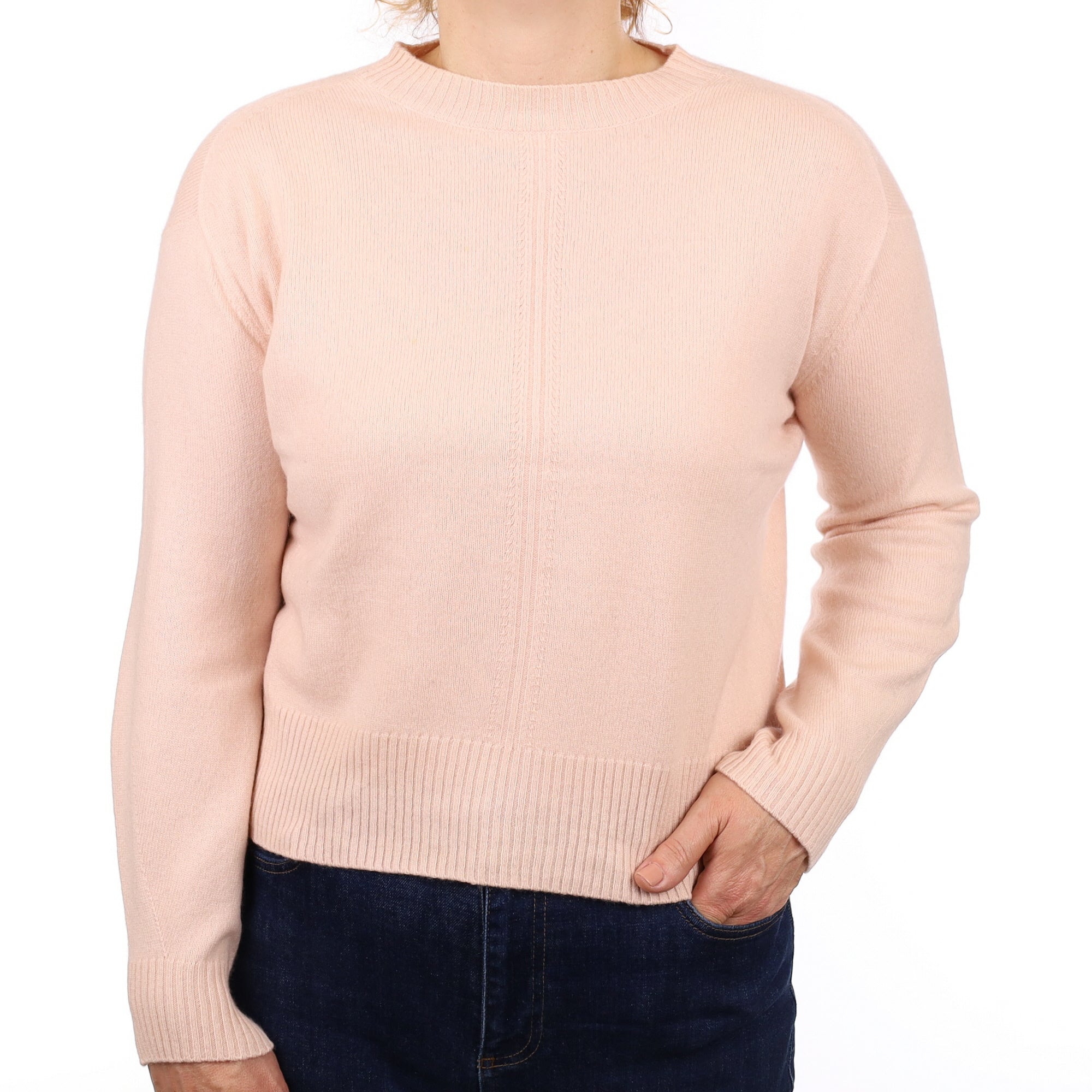 Shell Pink Cashmere Boxy Crew Neck Jumper Medium