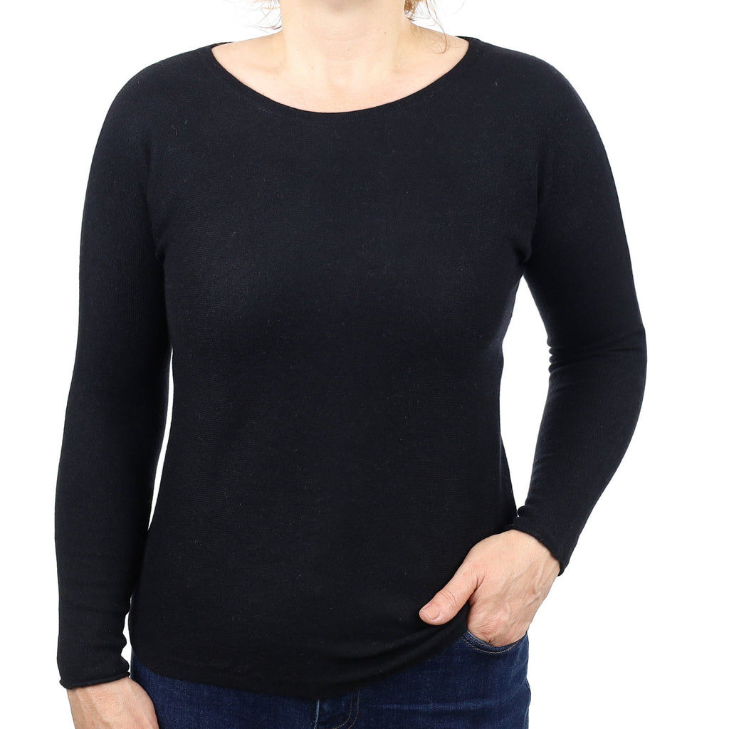 Black Cashmere Batwing Crew Neck Jumper Medium