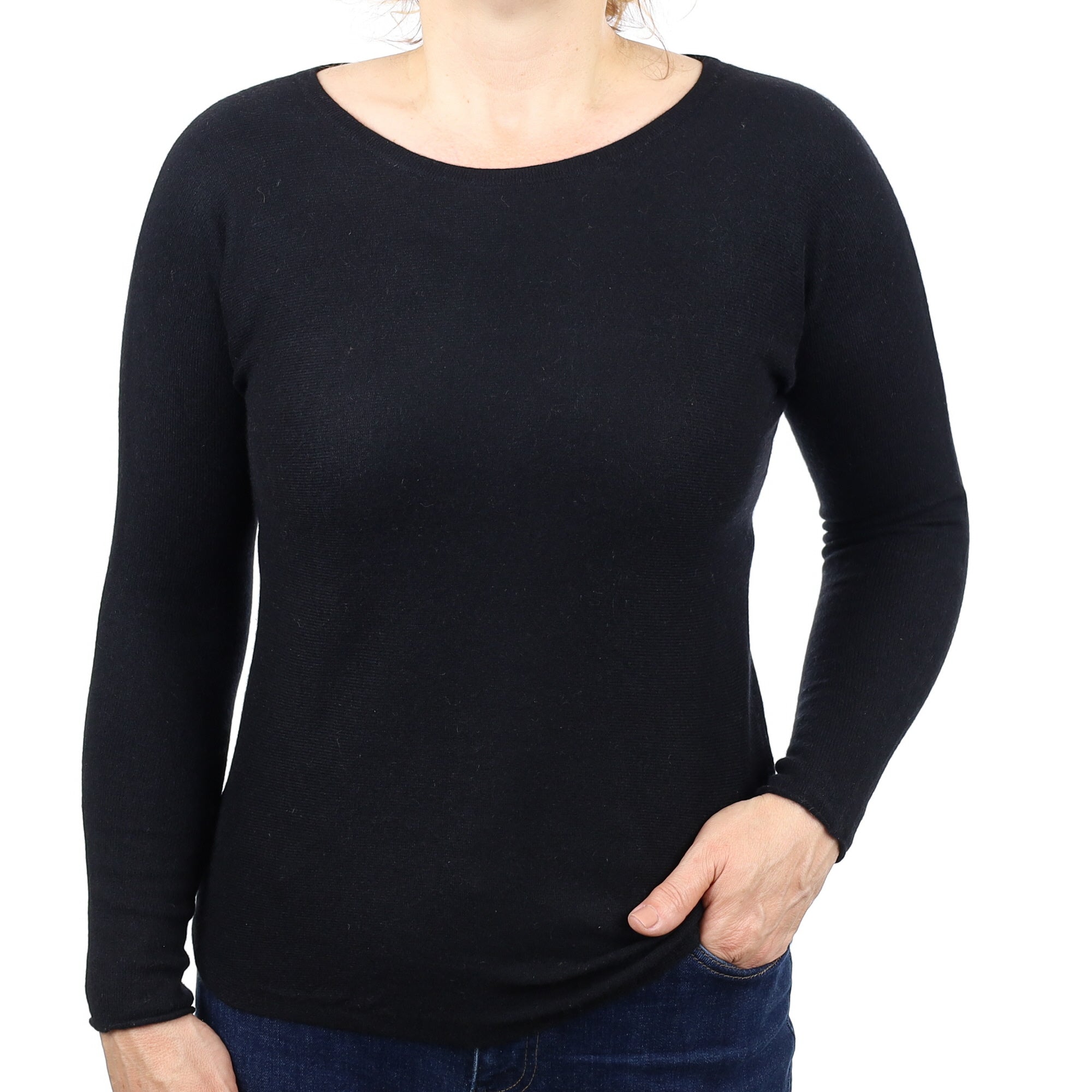 Black Cashmere Batwing Crew Neck Jumper Medium