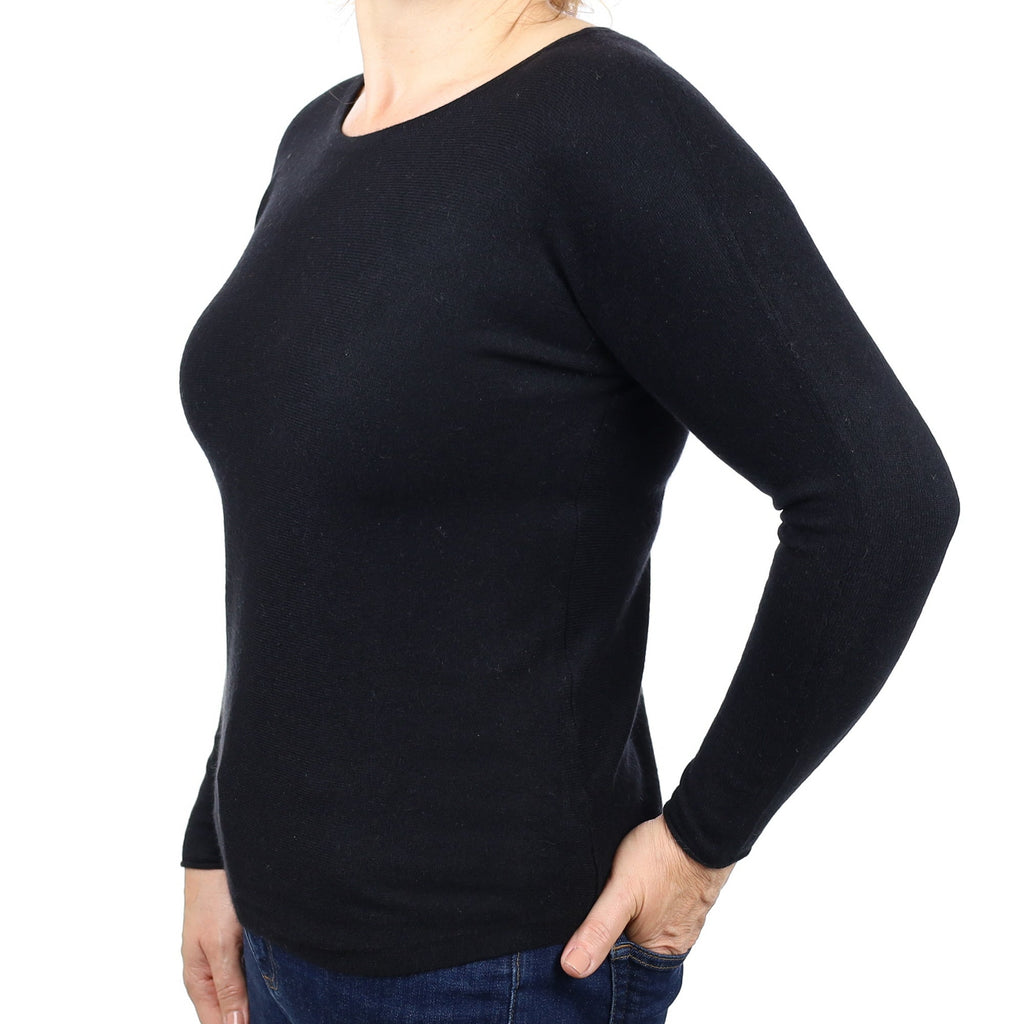 Black Cashmere Batwing Crew Neck Jumper Medium