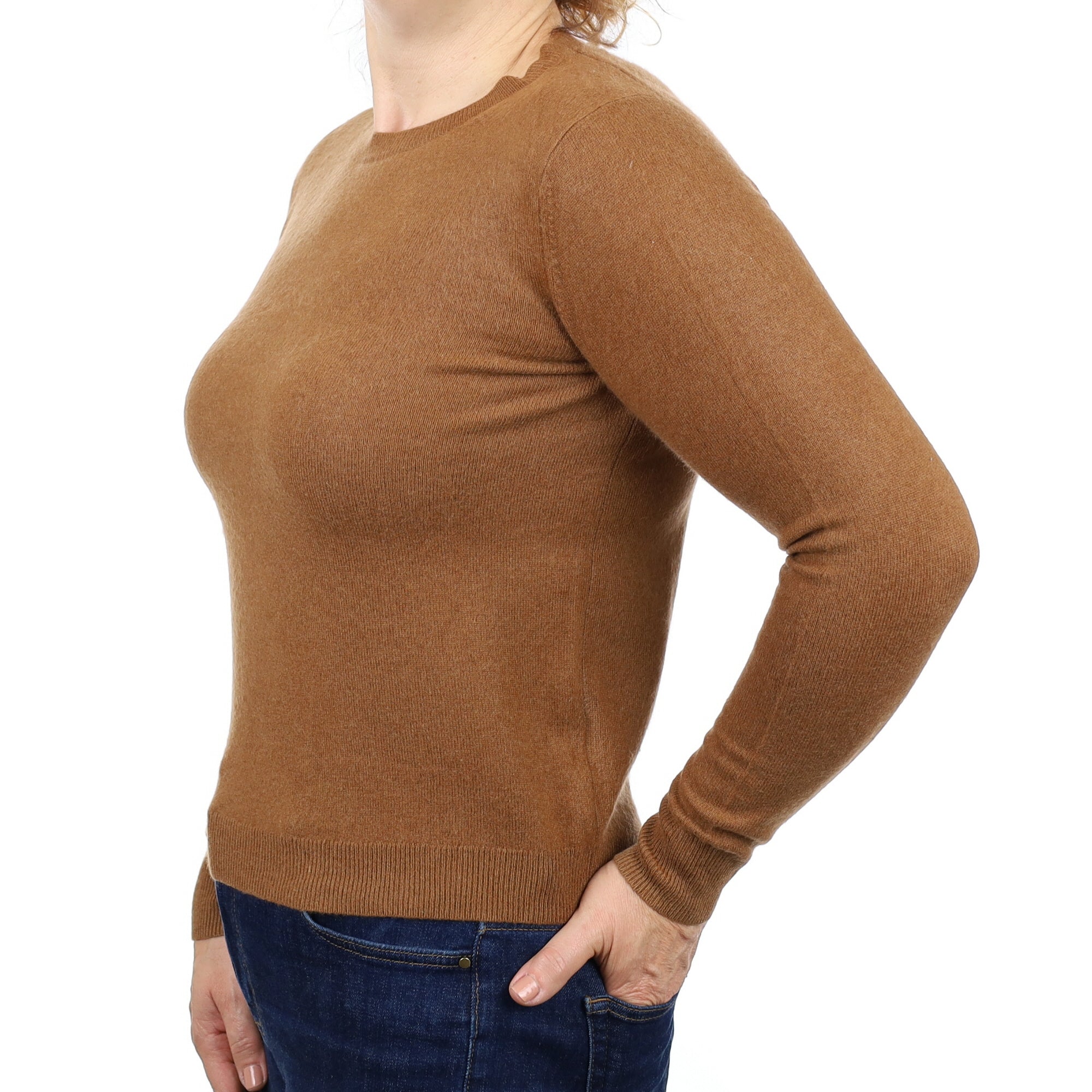 Cinnamon Brown Cashmere Crew Neck Jumper Medium