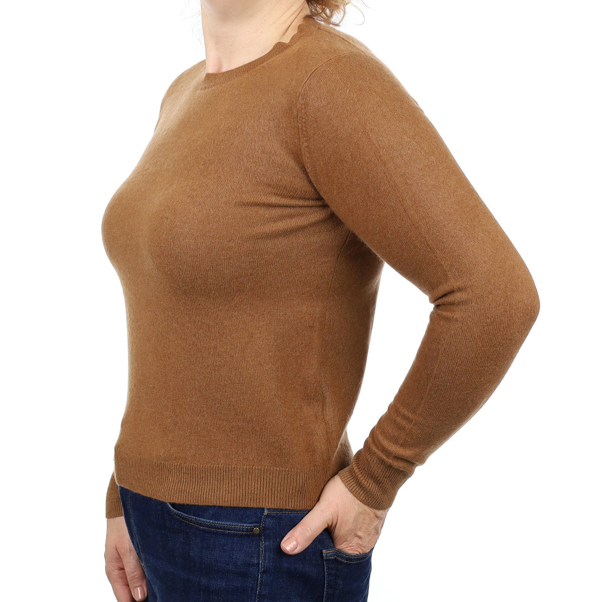 Cinnamon Brown Cashmere Crew Neck Jumper Medium