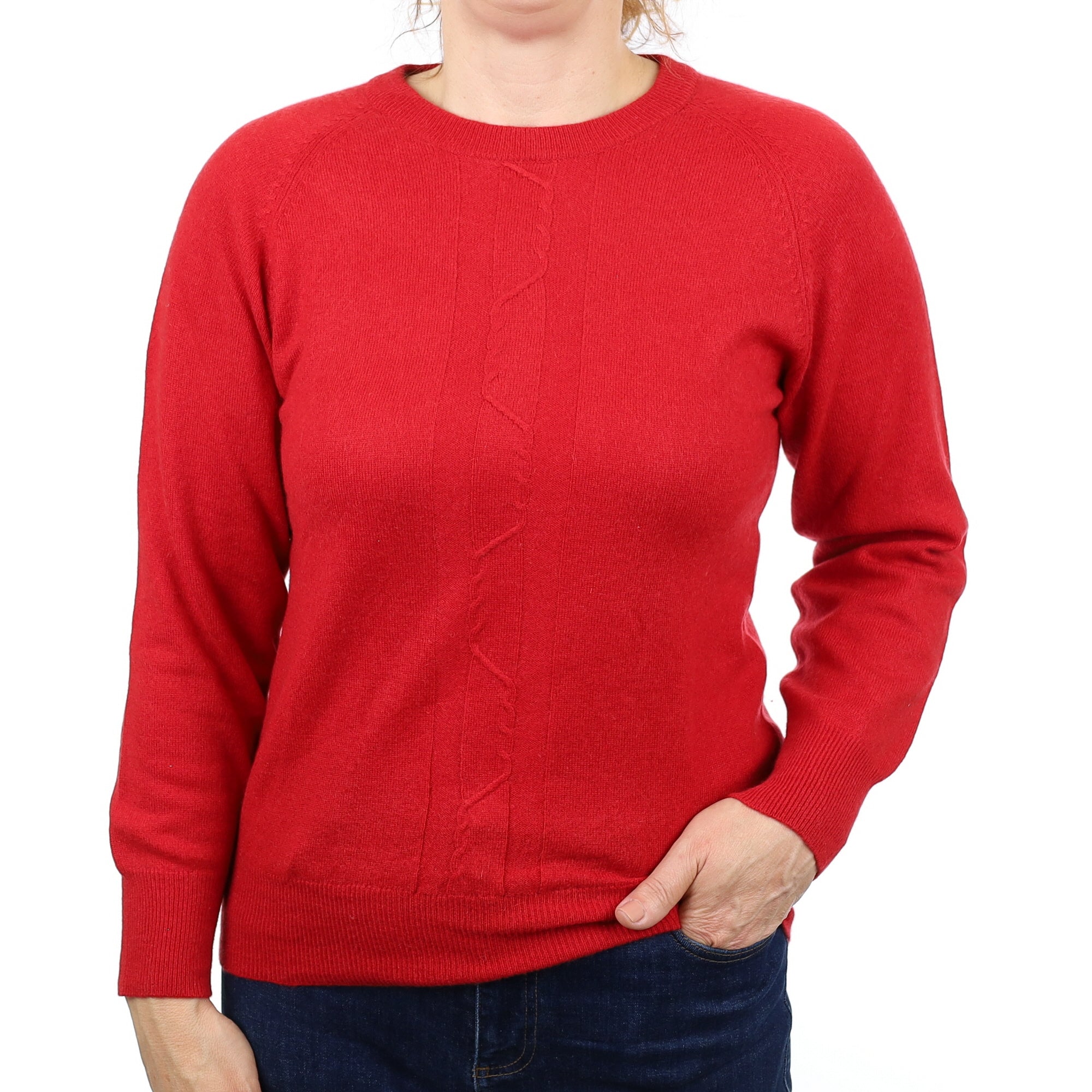Red Textured Detail Cashmere Crew Neck Jumper Medium