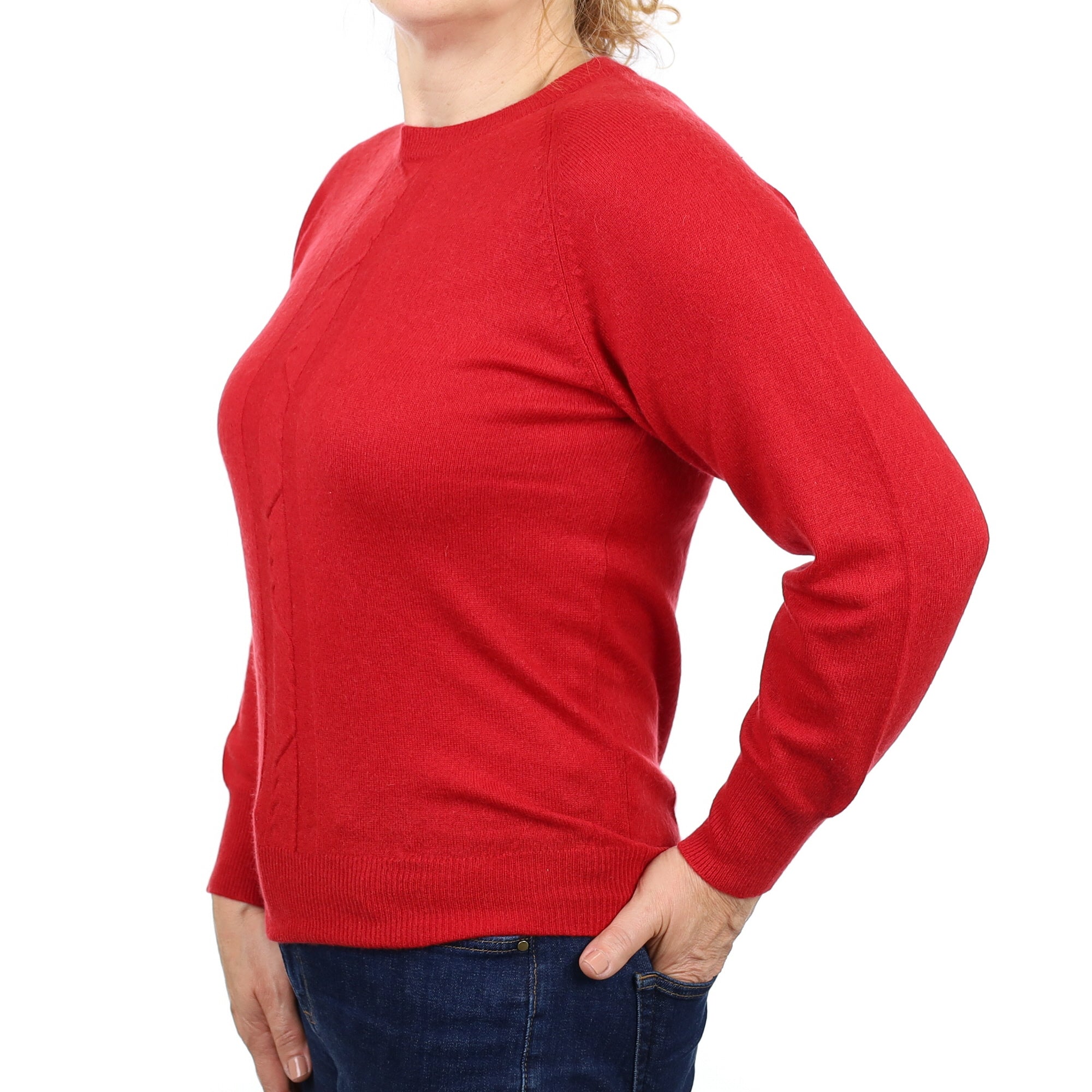 Red Textured Detail Cashmere Crew Neck Jumper Medium