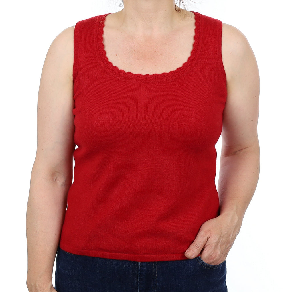 Ruby Red Cashmere Scoop Neck Tank Top Medium