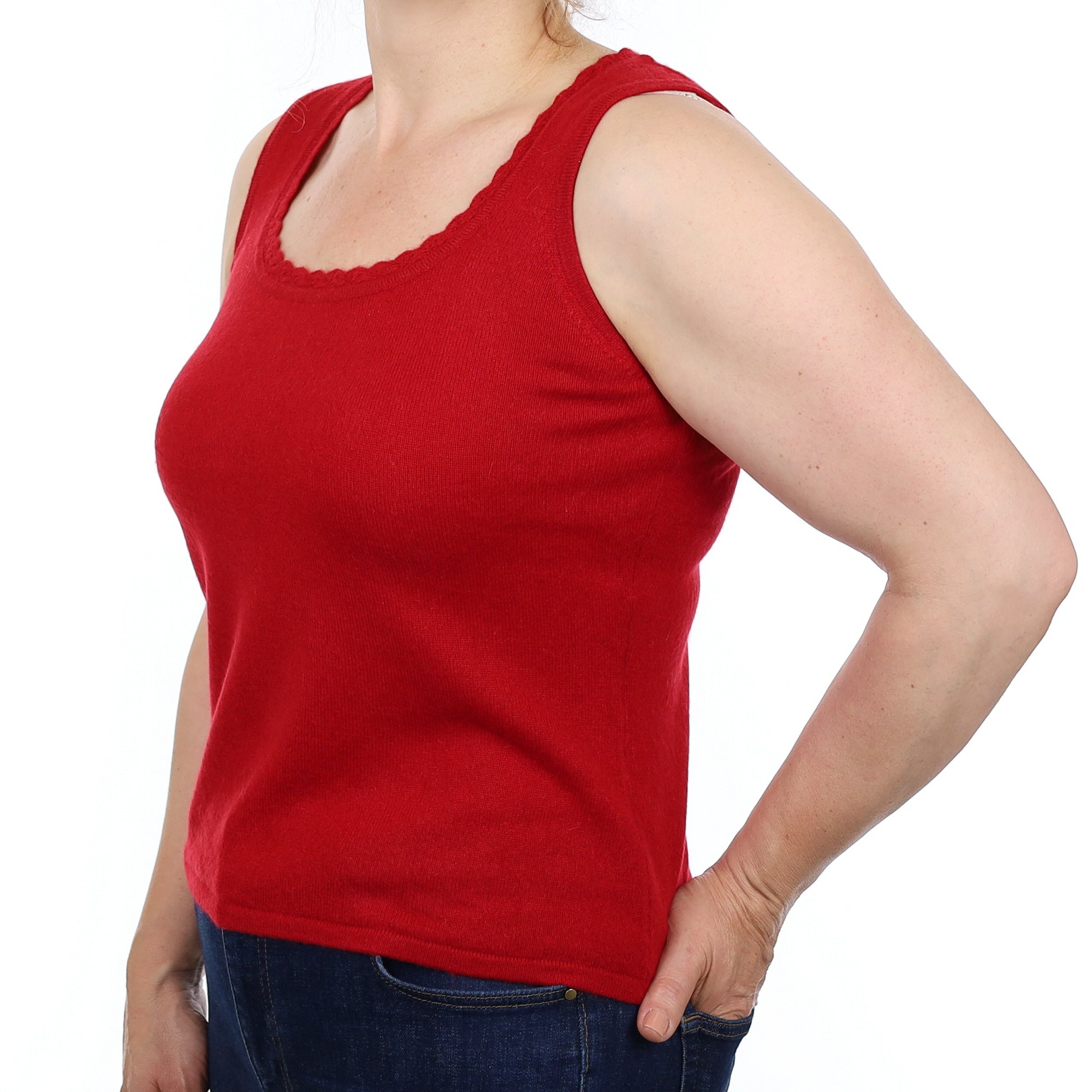Ruby Red Cashmere Scoop Neck Tank Top Medium