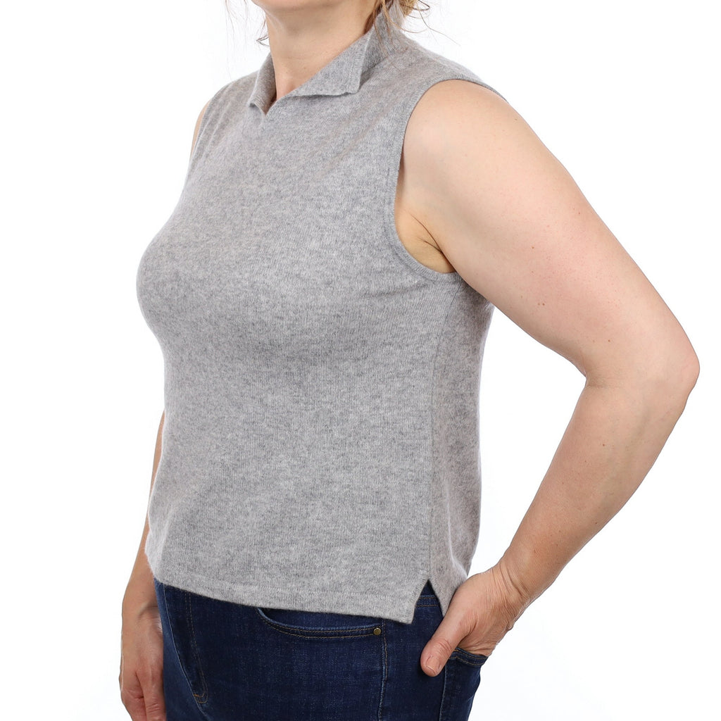 Smoke Grey Cashmere Sleeveless Notch Turtleneck Jumper Medium