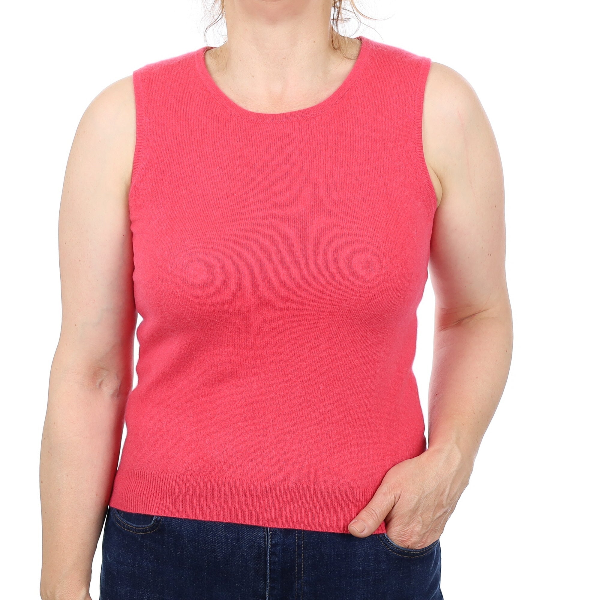 Rose Pink Cashmere Crew Neck Tank Top Medium