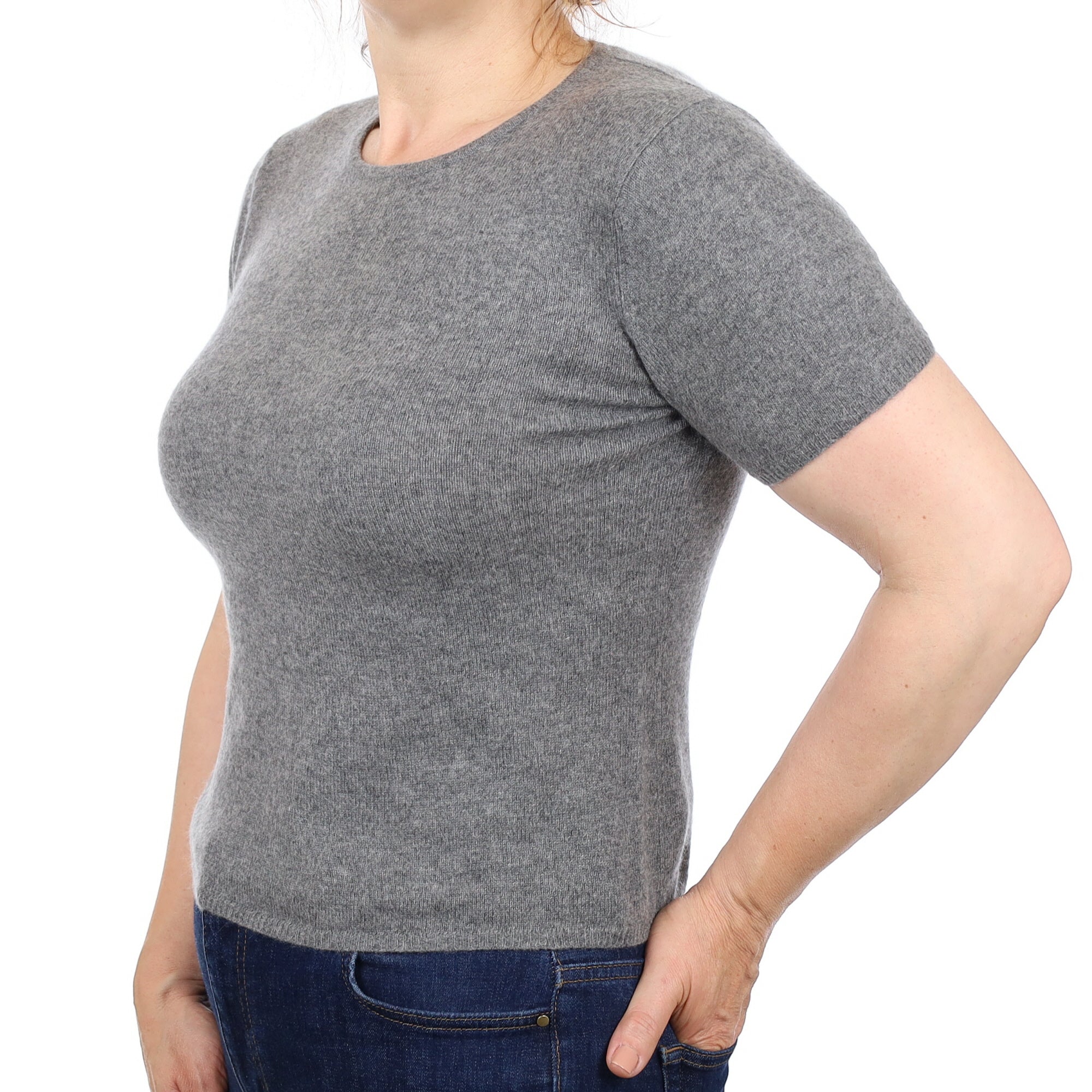 Ash Grey Cashmere Short Sleeve Crew Neck Jumper Medium