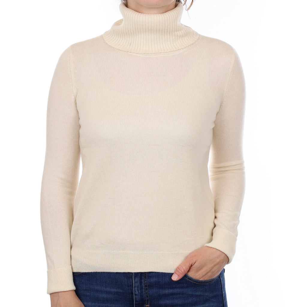 Vanilla Cream Cashmere Polo Neck Jumper Small