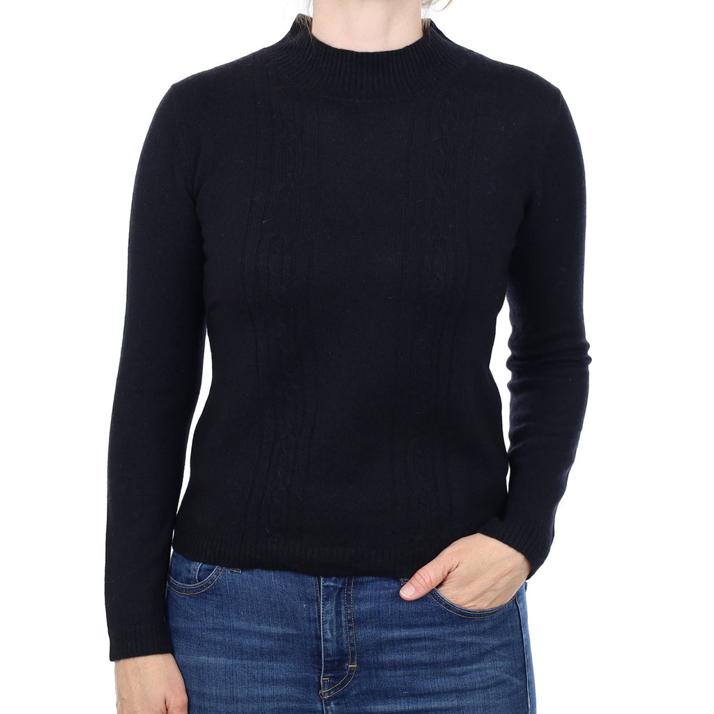 Black Cable Detail Cashmere Turtleneck Jumper Small