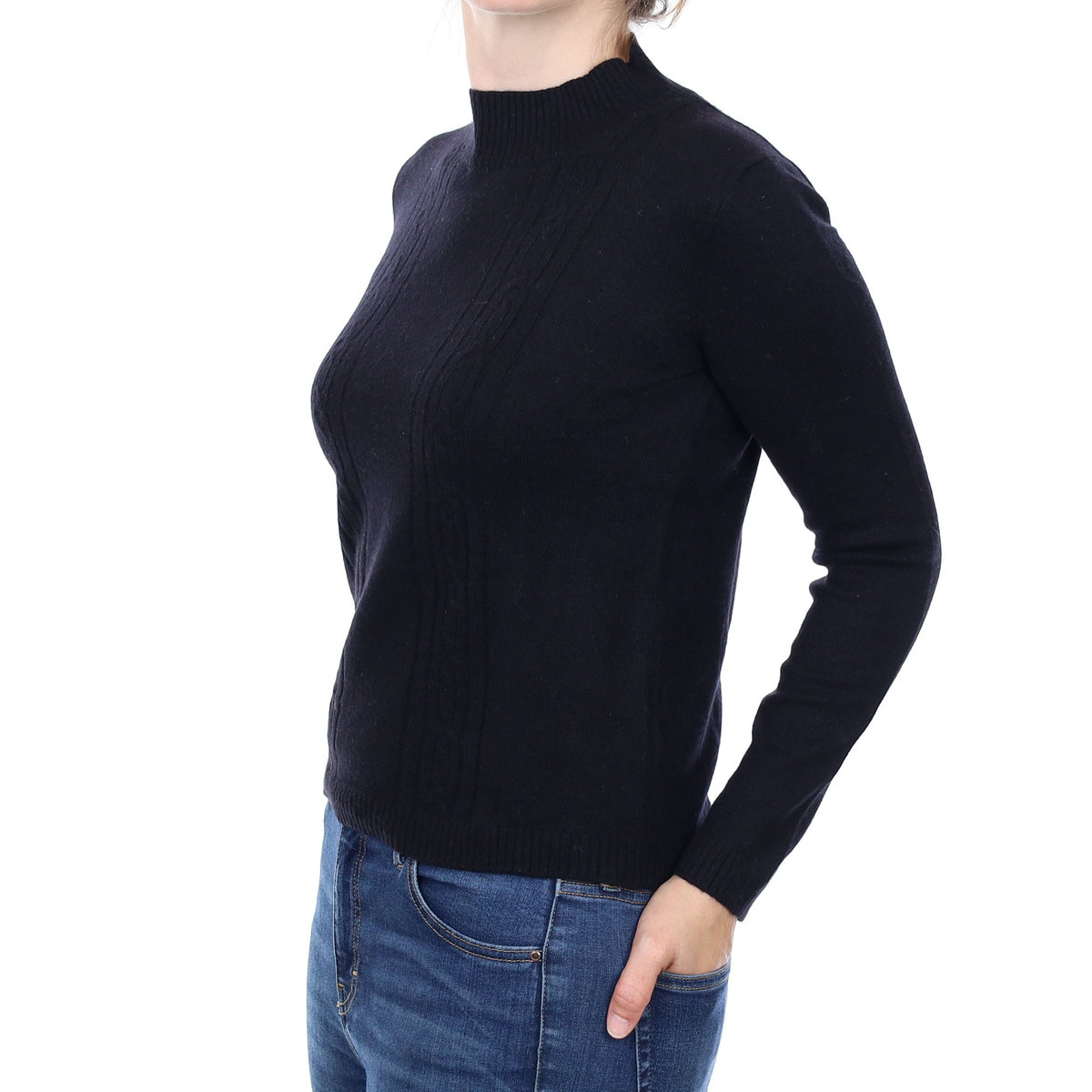 Black Cable Detail Cashmere Turtleneck Jumper Small