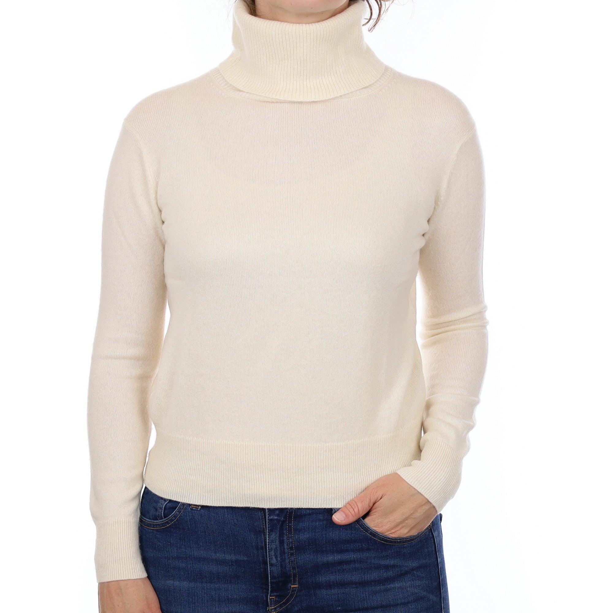 Vanilla Cream Cashmere Polo Neck Jumper Small