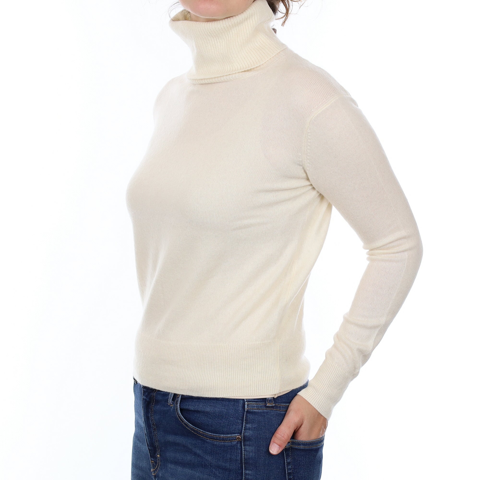 Vanilla Cream Cashmere Polo Neck Jumper Small