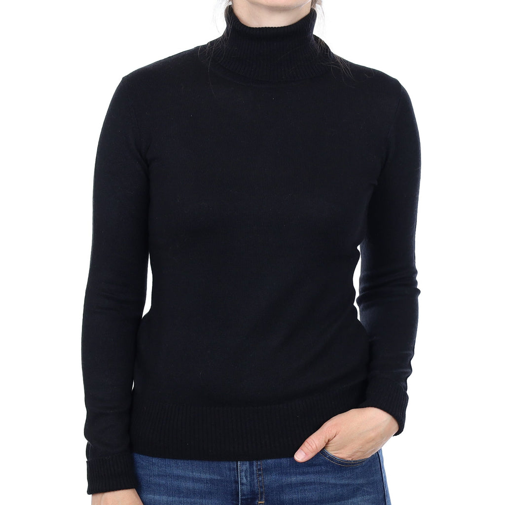 Black Cashmere Polo Neck Jumper Small
