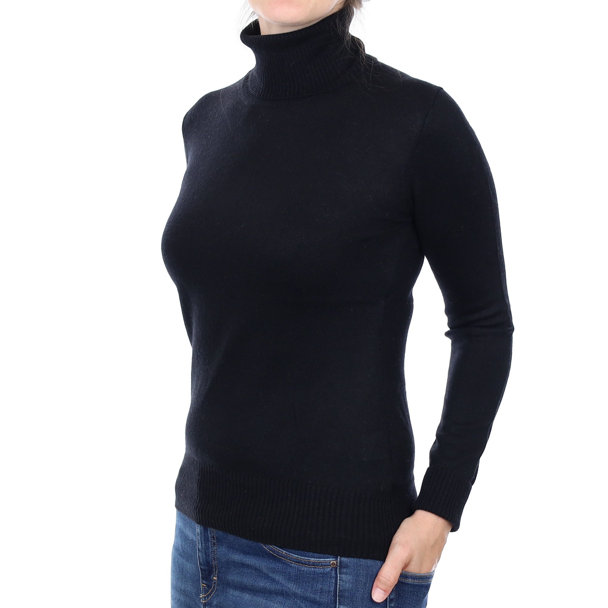 Black Cashmere Polo Neck Jumper Small
