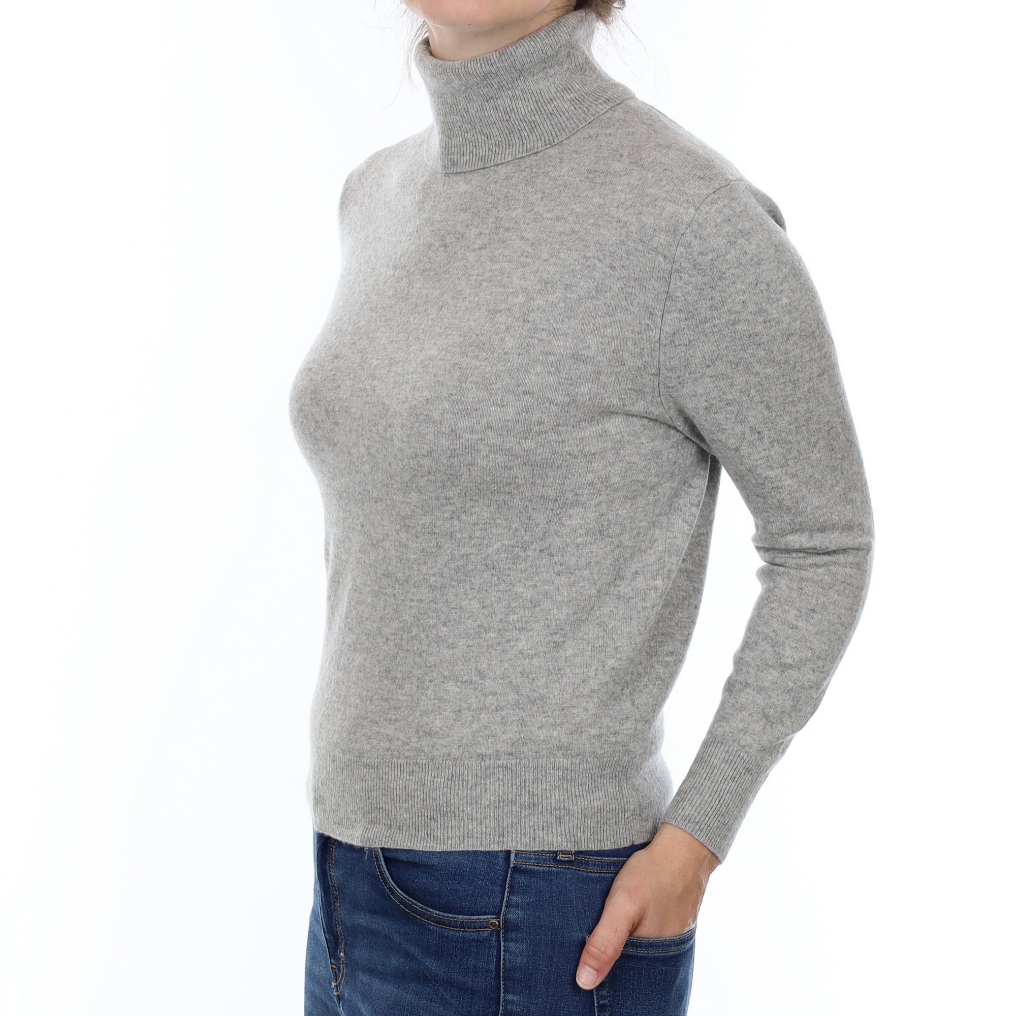 Smoke Grey Cashmere Polo Neck Jumper Small