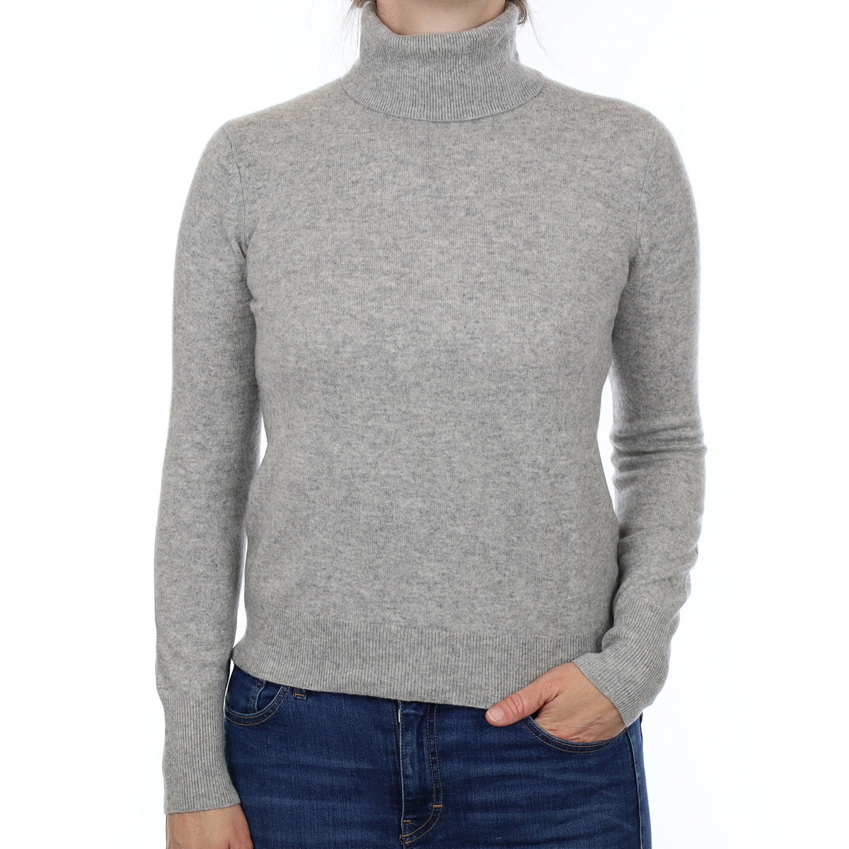 Smoke Grey Cashmere Polo Neck Jumper Small
