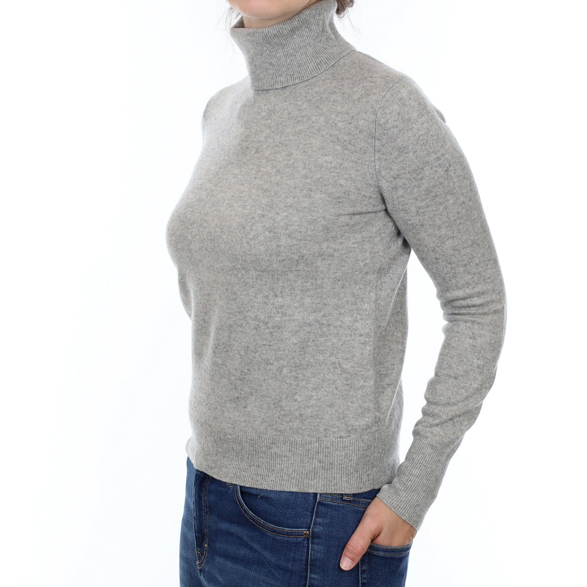 Smoke Grey Cashmere Polo Neck Jumper Small