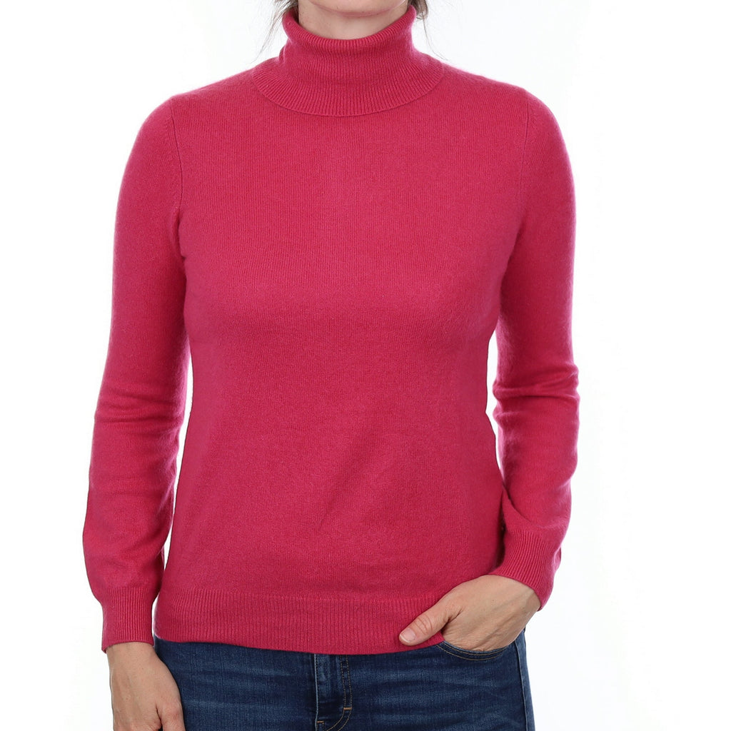 Raspberry Pink Cashmere Polo Neck Jumper Small