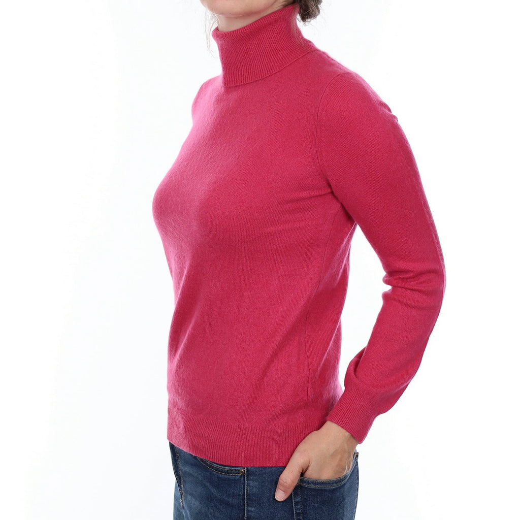 Raspberry Pink Cashmere Polo Neck Jumper Small