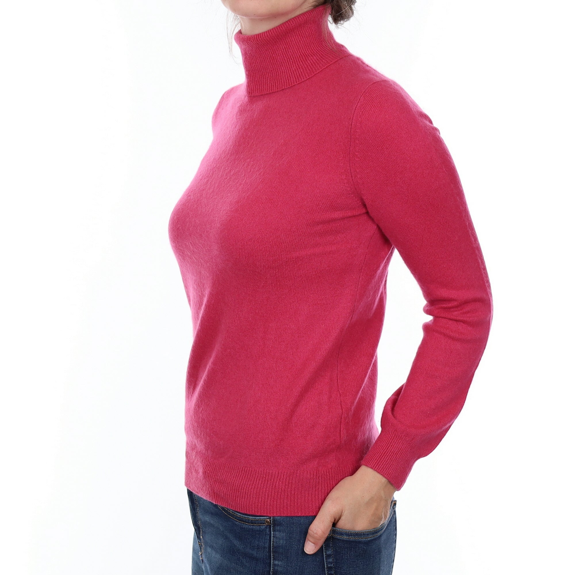 Raspberry Pink Cashmere Polo Neck Jumper Small