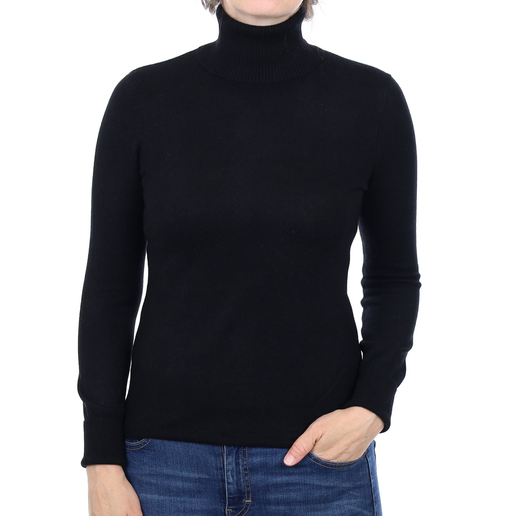Black Cashmere Polo Neck Jumper Small