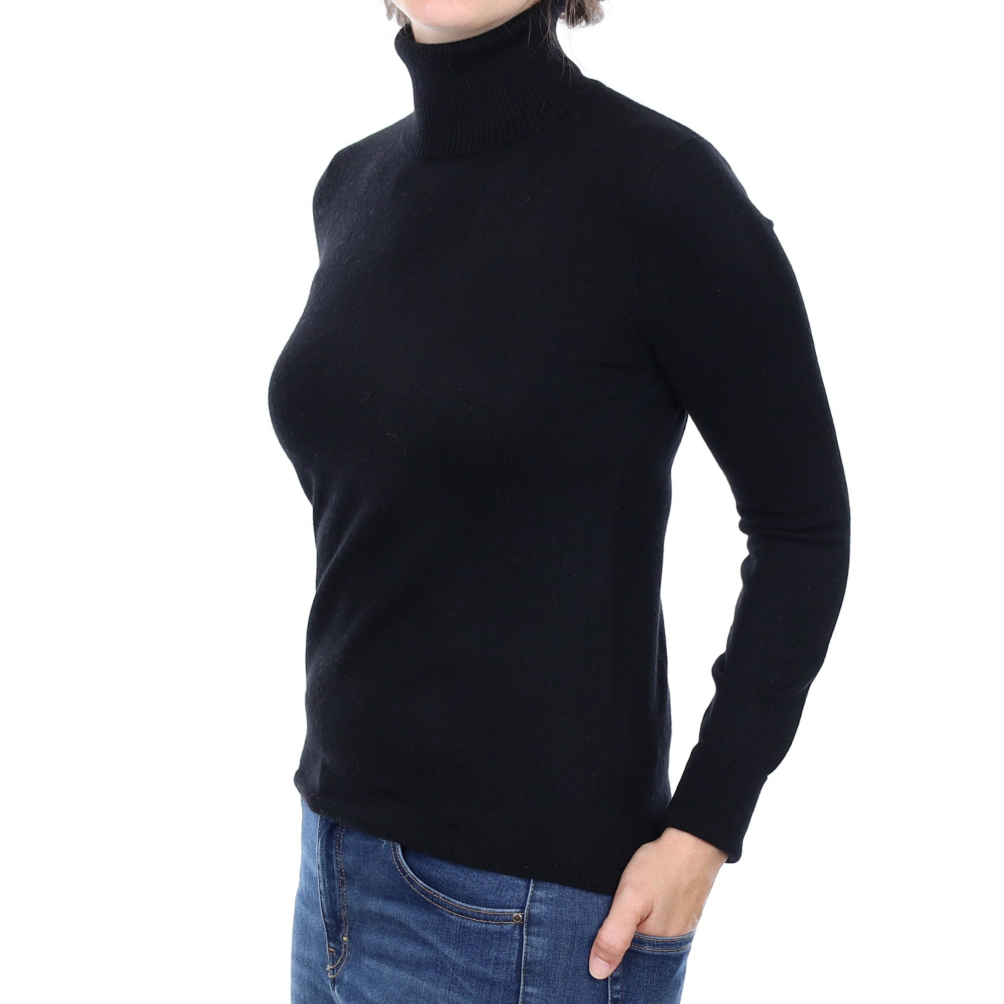 Black Cashmere Polo Neck Jumper Small
