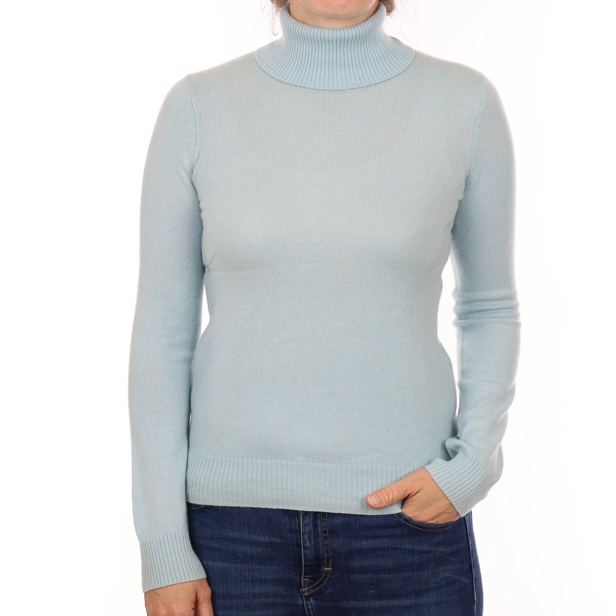 Opal Blue Cashmere Polo Neck Jumper Small